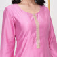 Vishudh Pink Round Neck Three-Quarter Sleeves Panelled A-Line Kurta - Swadesiicart