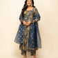 FIORRA Women's Navy Blue Cotton A-Line Kurta Pant With Dupatta - Swadesiicart