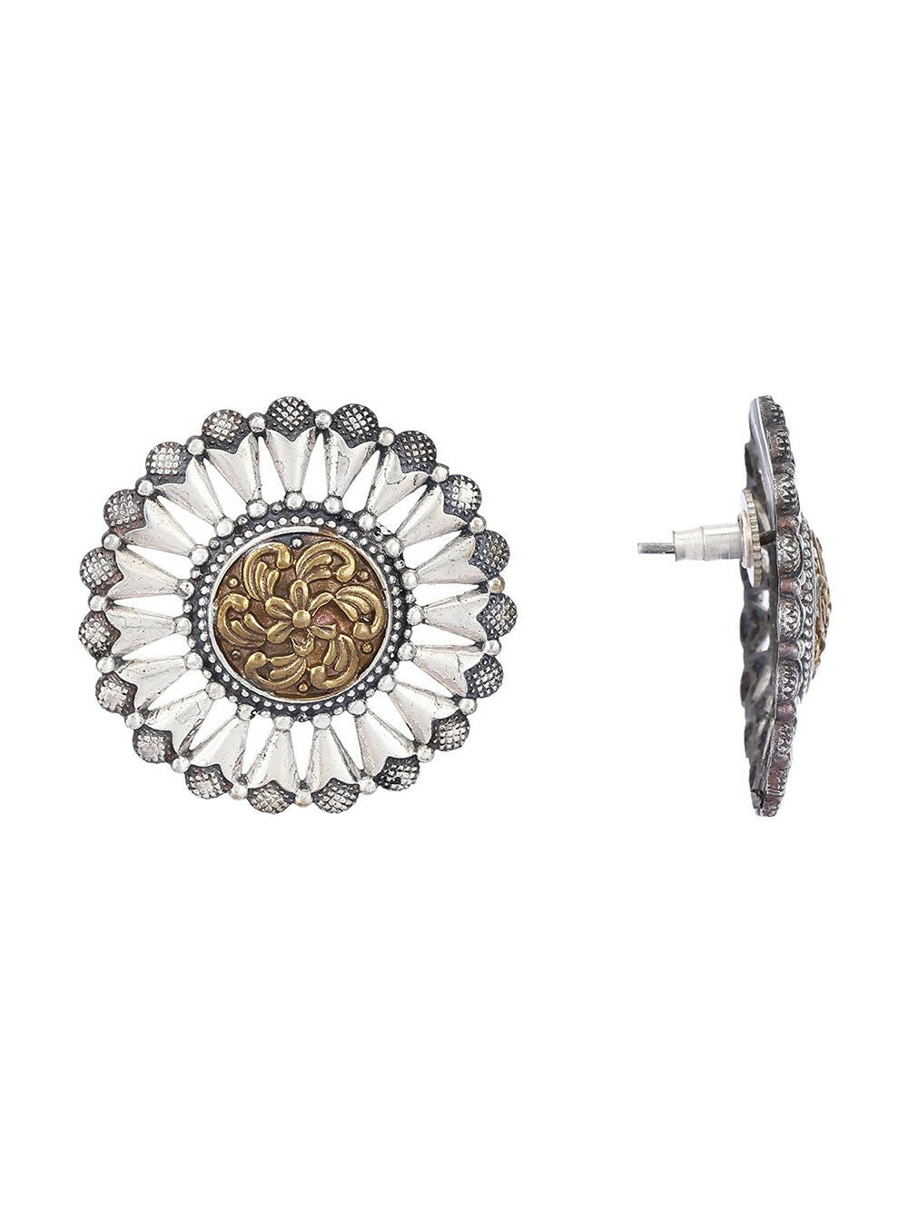 Joban Fashion Women Round Shape Dual Tone Brass Earrings | Swadesiicart