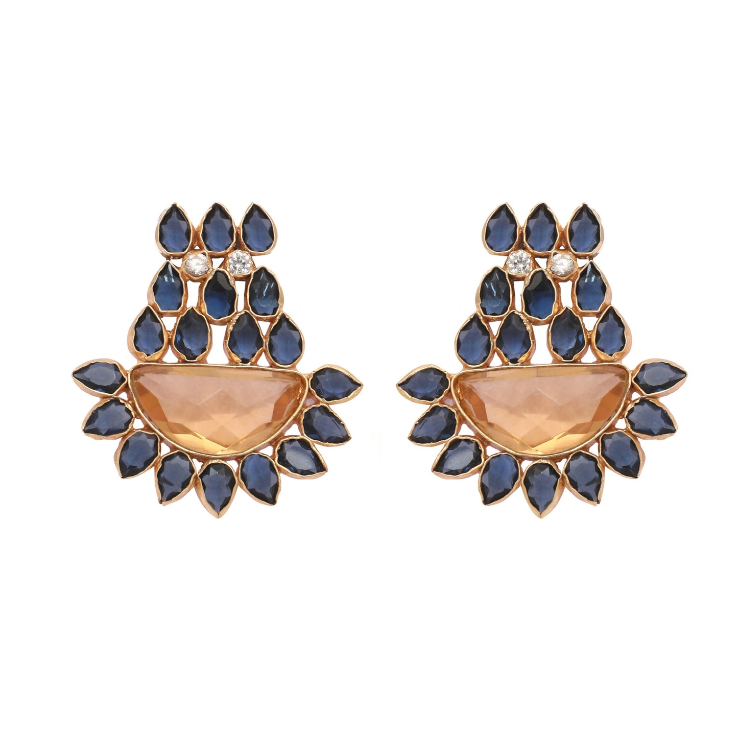 Nuyug 22K Gold Plated Crystal Studded Contemporary Floral Shaped Stud Earrings | Swadesiicart