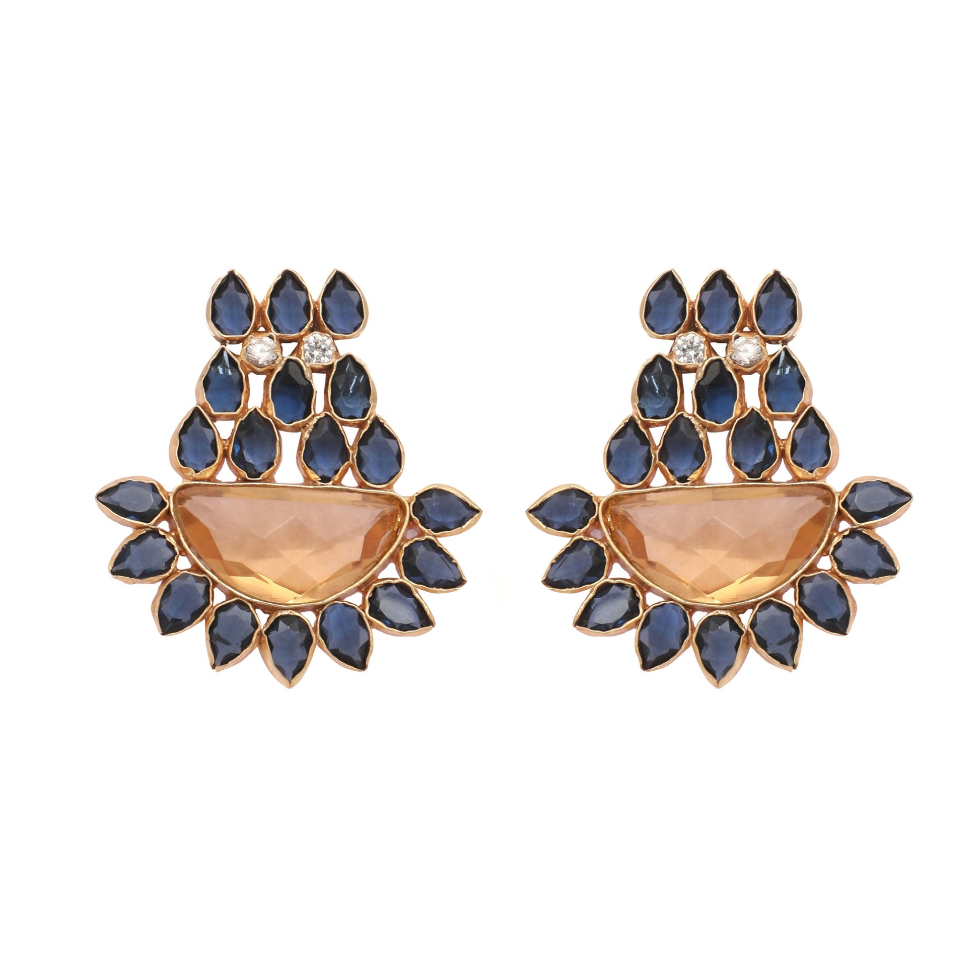 Nuyug 22K Gold Plated Crystal Studded Contemporary Floral Shaped Stud Earrings | Swadesiicart