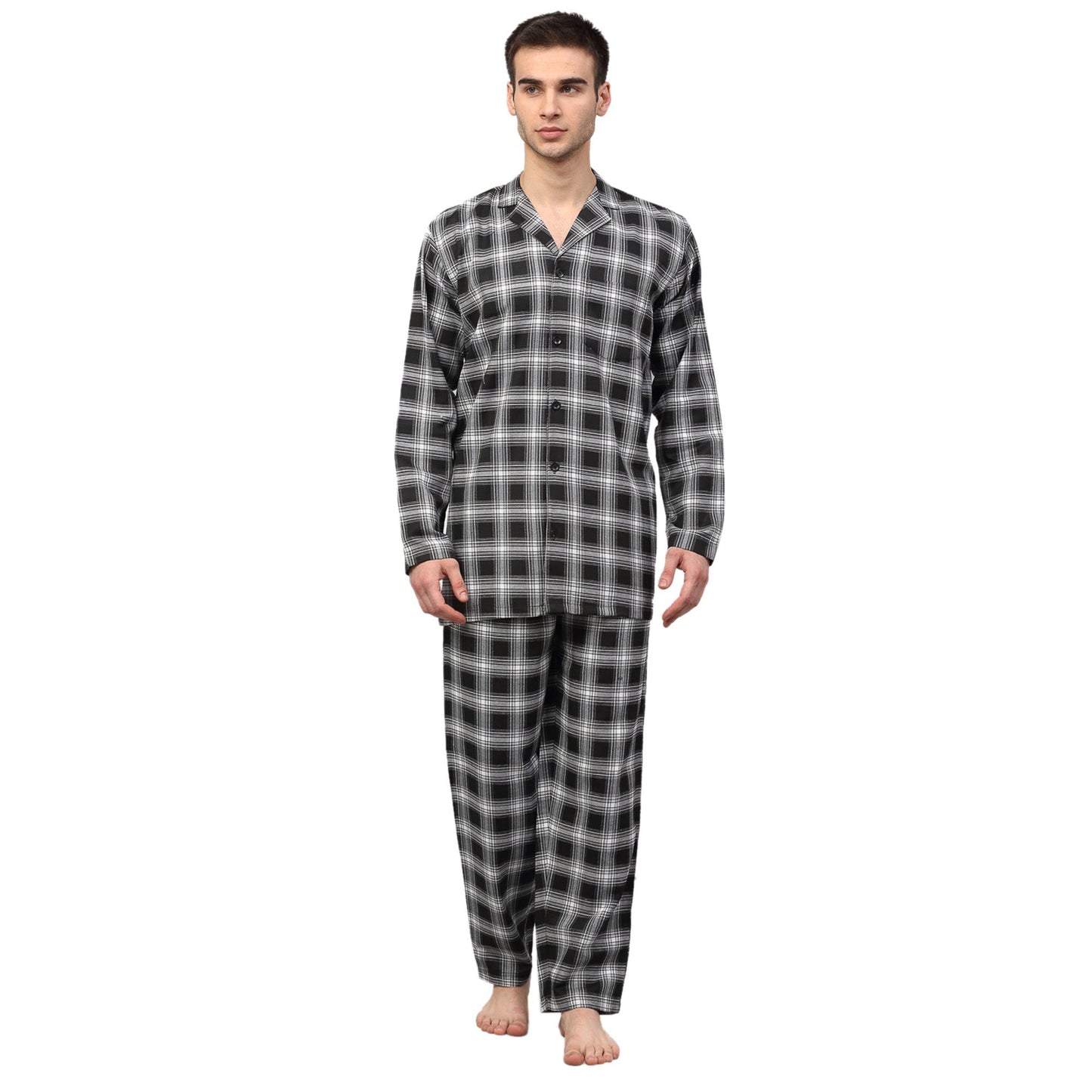 Jainish Men Black & White Checked Night suit | Swadesiicart