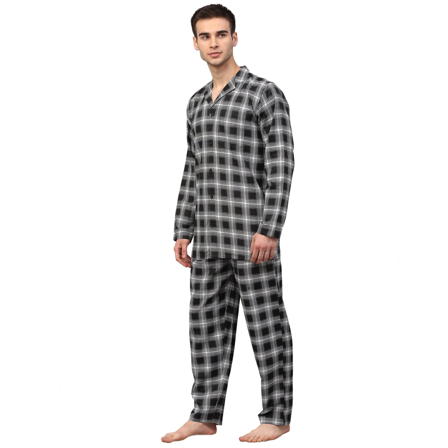 Jainish Men Black & White Checked Night suit | Swadesiicart