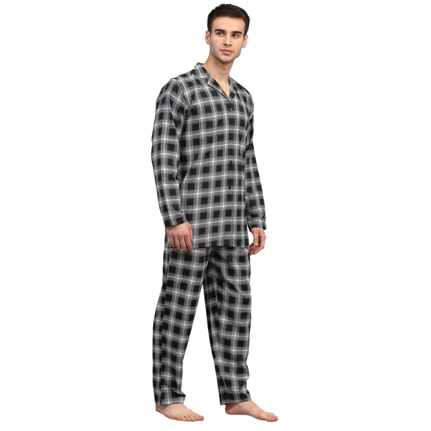 Jainish Men Black & White Checked Night suit | Swadesiicart