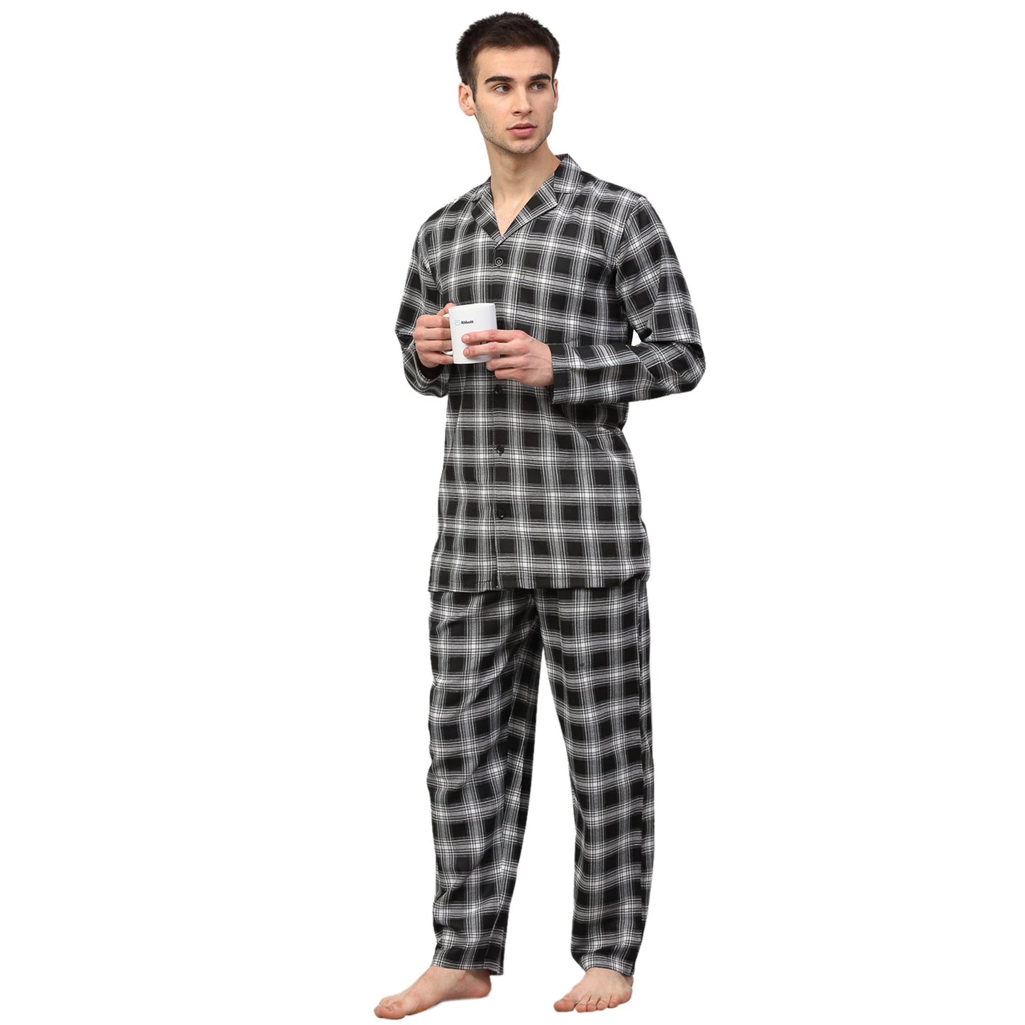 Jainish Men Black & White Checked Night suit | Swadesiicart