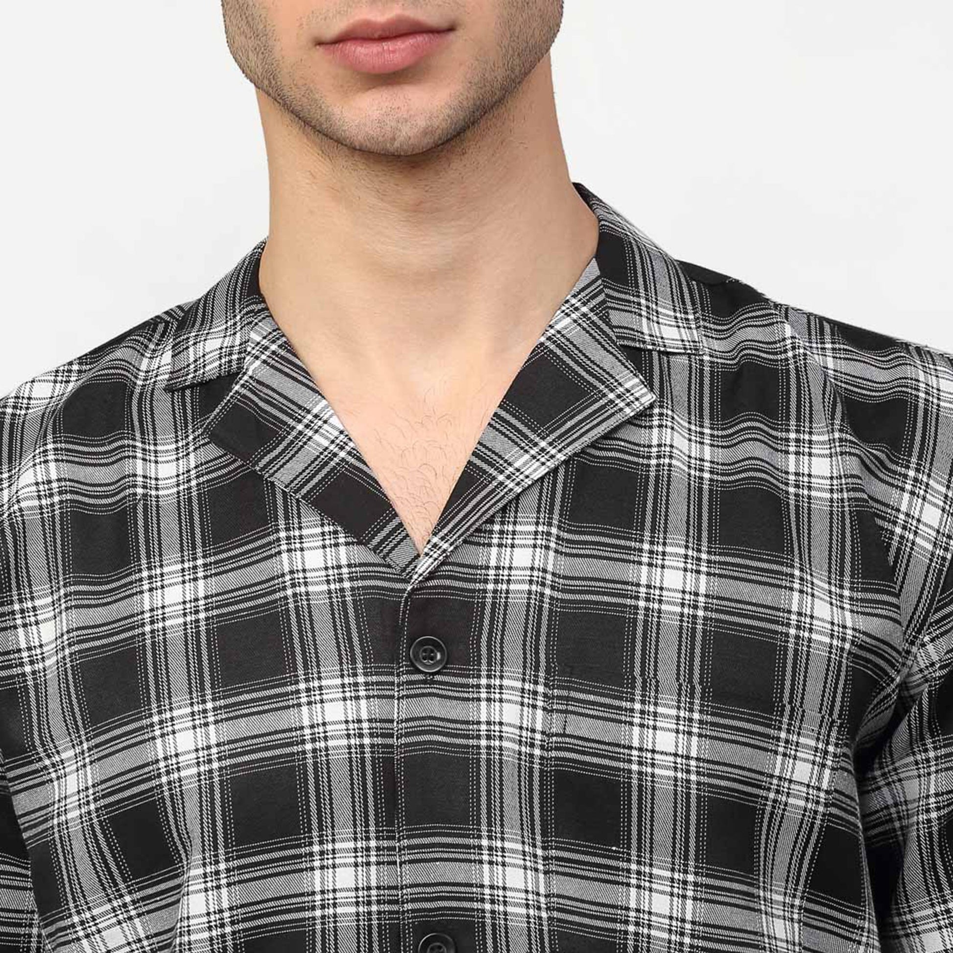 Jainish Men Black & White Checked Night suit | Swadesiicart