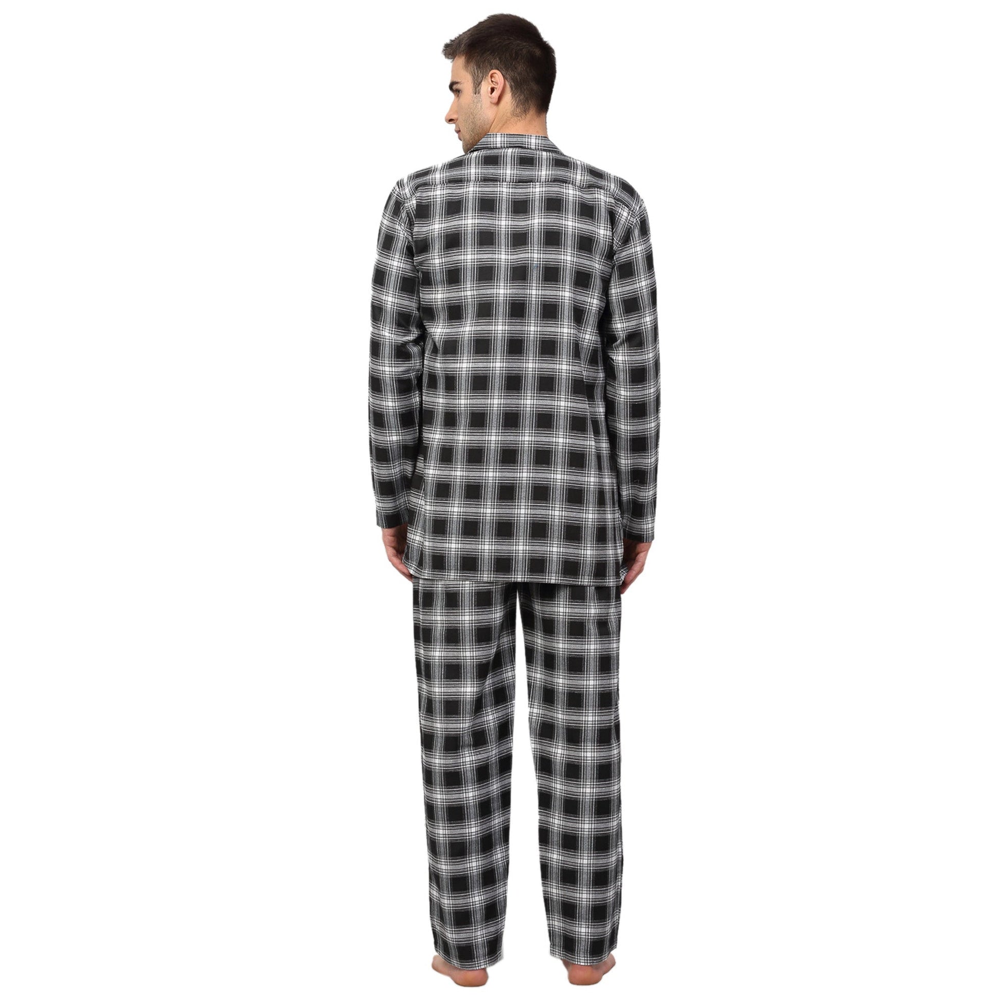 Jainish Men Black & White Checked Night suit | Swadesiicart