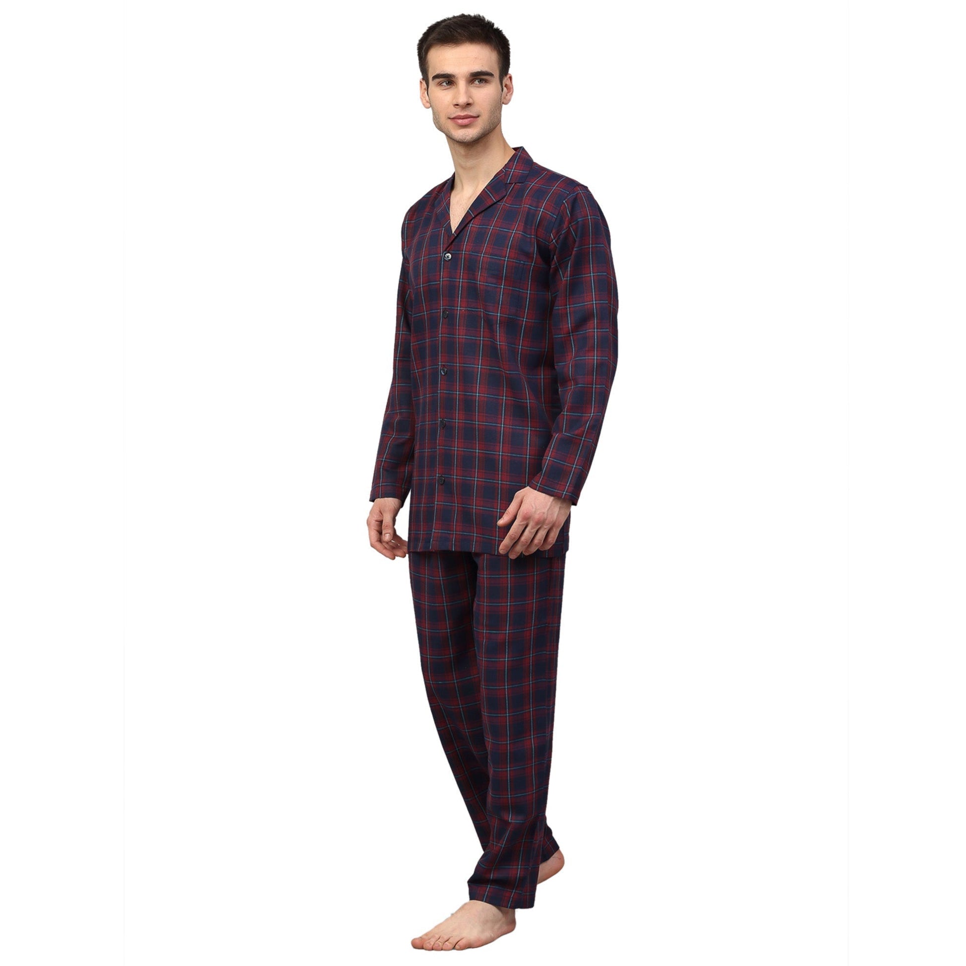 Jainish Men's Blue Checked Night Suits ( GNS 001Blue-Red ) | Swadesiicart