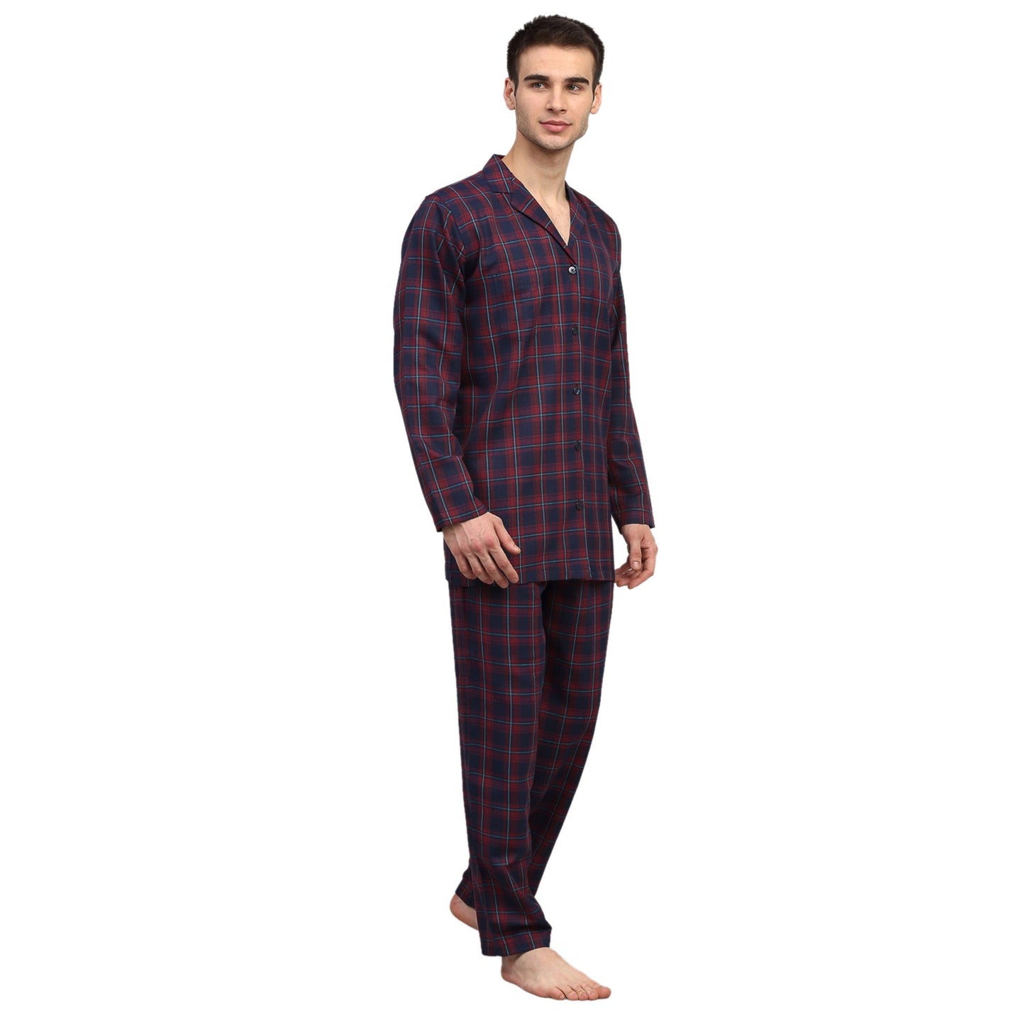 Jainish Men's Blue Checked Night Suits ( GNS 001Blue-Red ) | Swadesiicart