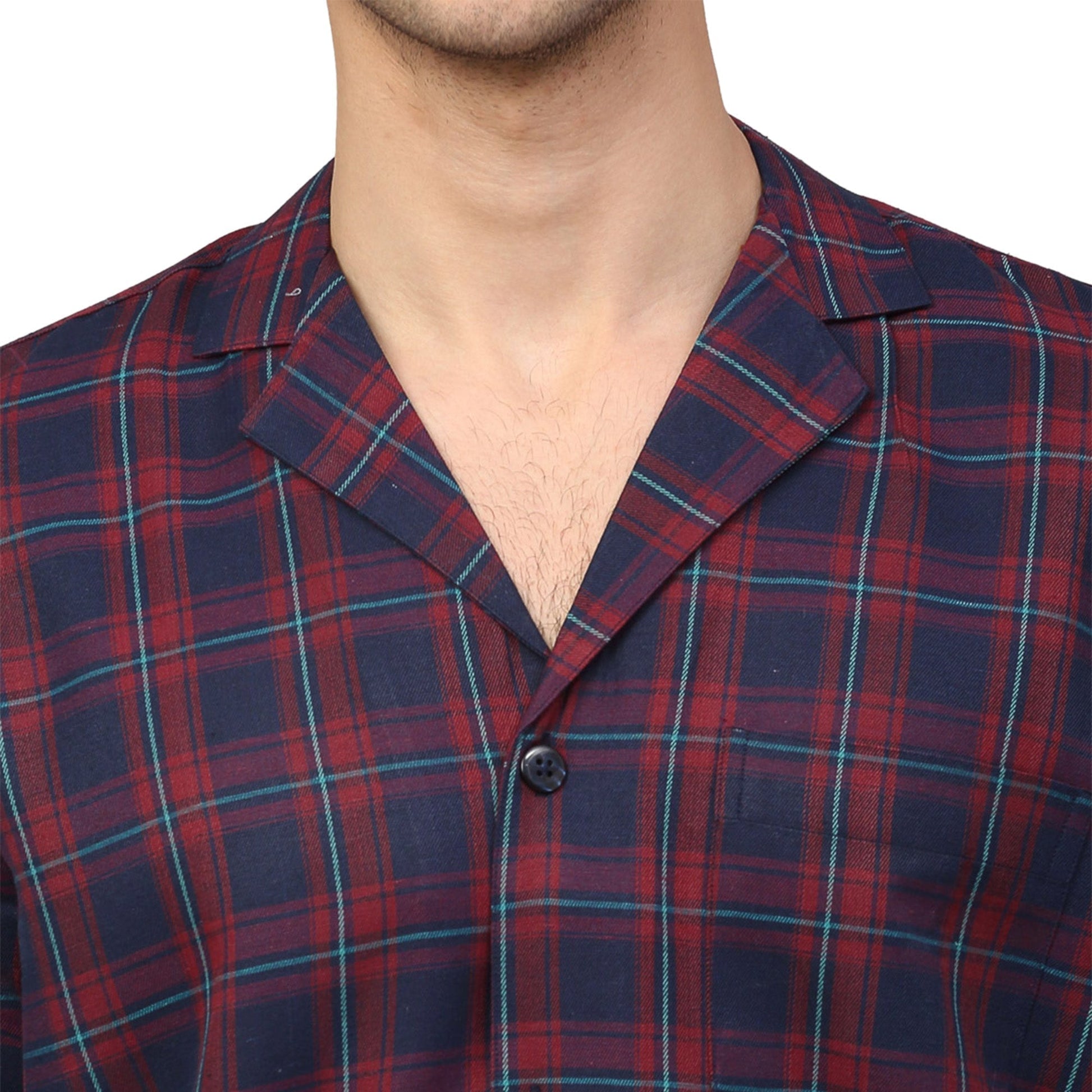 Jainish Men's Blue Checked Night Suits ( GNS 001Blue-Red ) | Swadesiicart