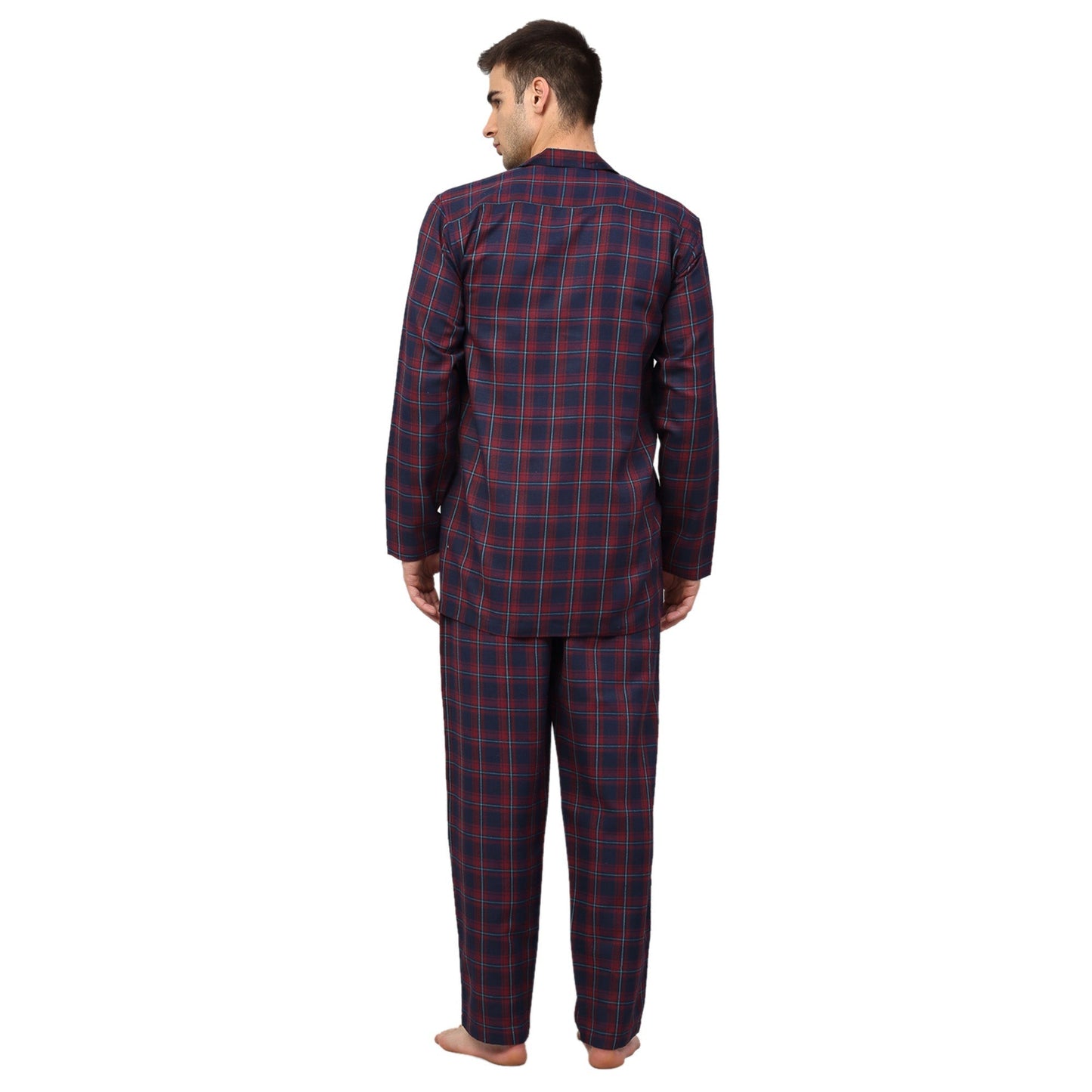 Jainish Men's Blue Checked Night Suits ( GNS 001Blue-Red ) | Swadesiicart