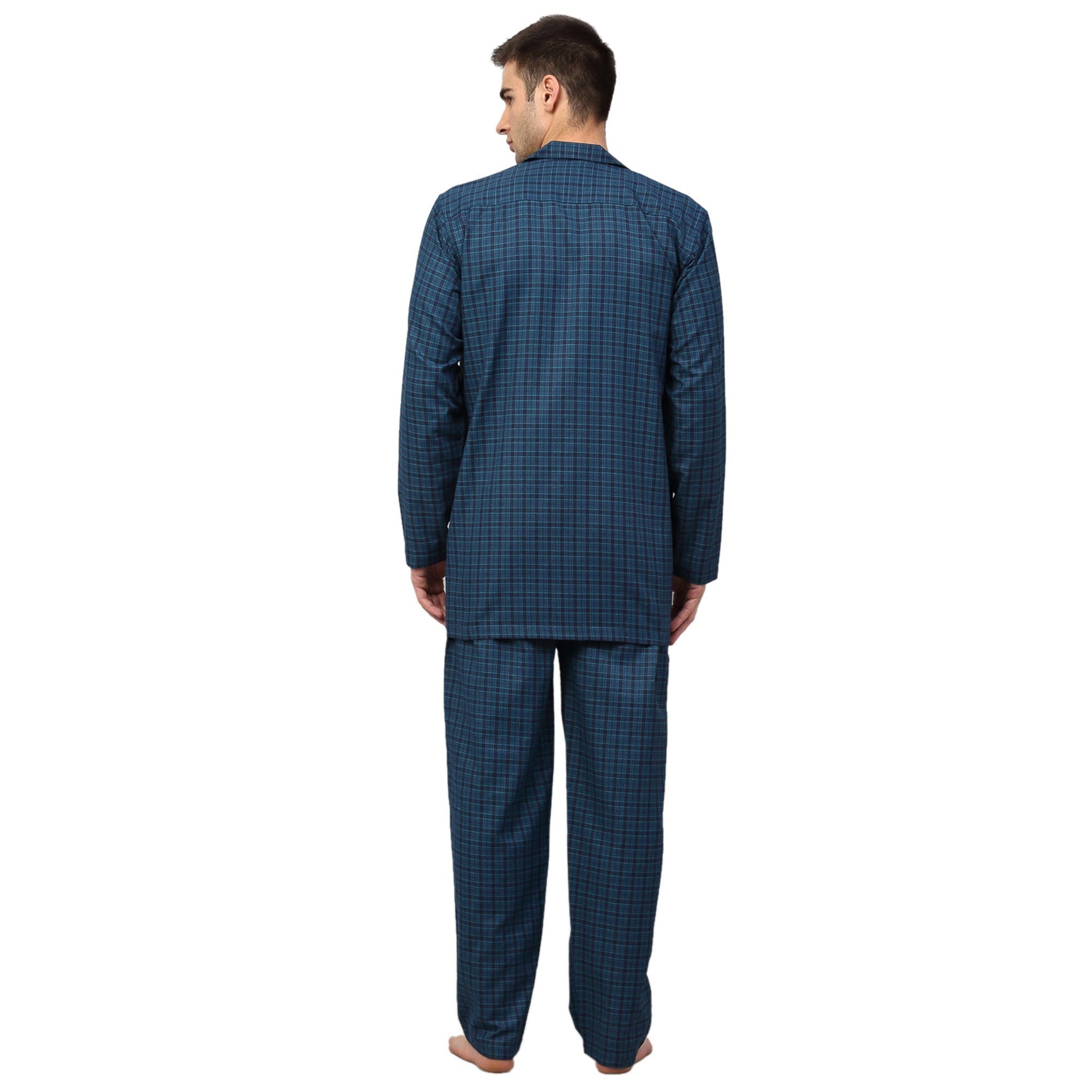 Jainish Men's Blue Checked Night Suits ( GNS 001Blue ) | Swadesiicart