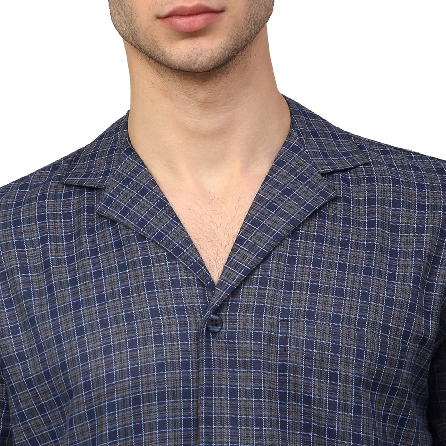 Jainish Men's Navy Blue Checked Night Suits ( GNS 001Navy-Grey ) | Swadesiicart