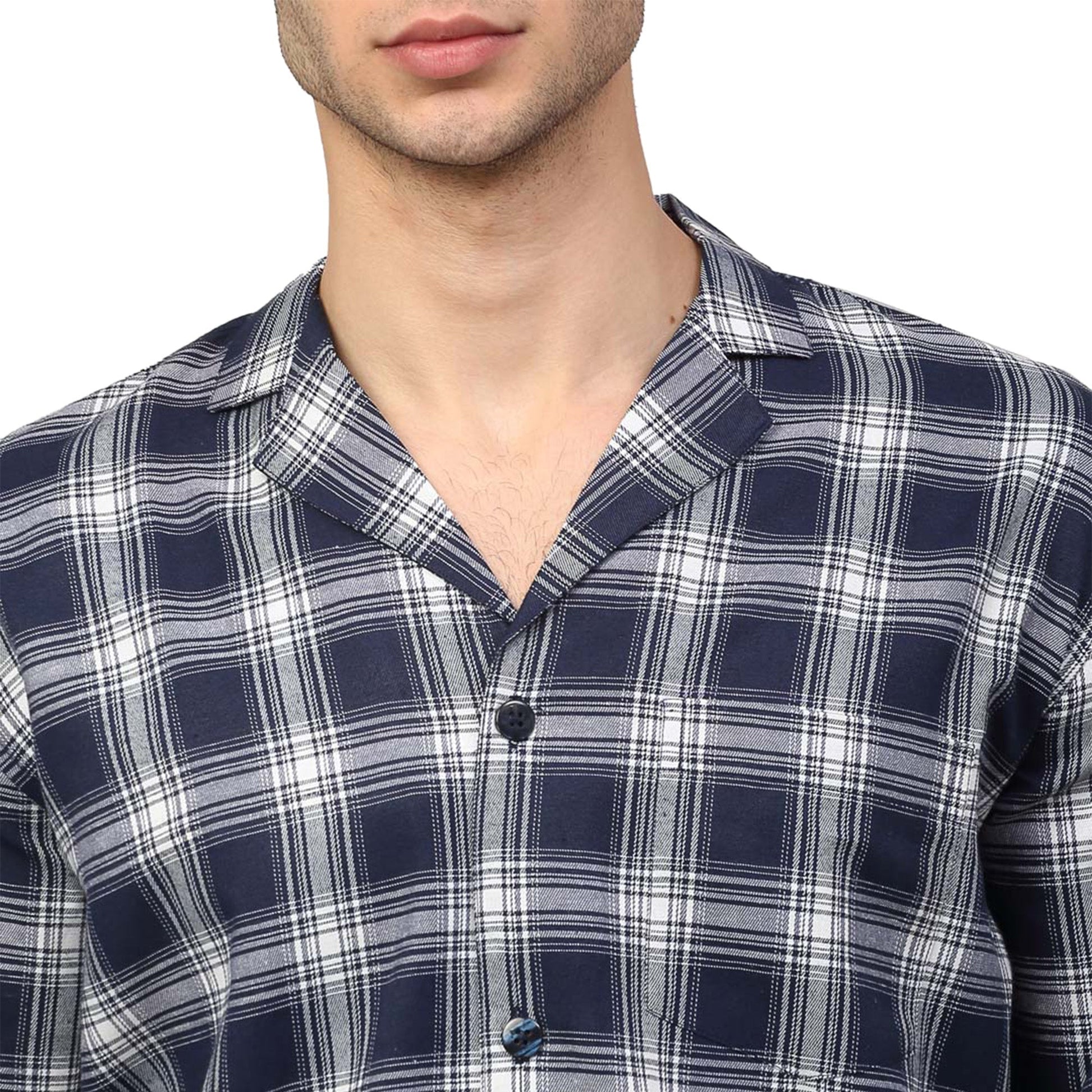 Jainish Men's Navy Blue Checked Night Suits ( GNS 001Navy-White ) | Swadesiicart