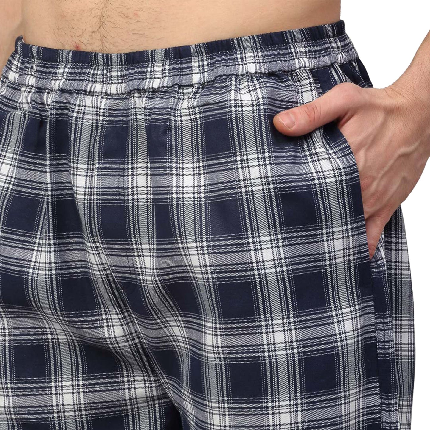 Jainish Men's Navy Blue Checked Night Suits ( GNS 001Navy-White ) | Swadesiicart