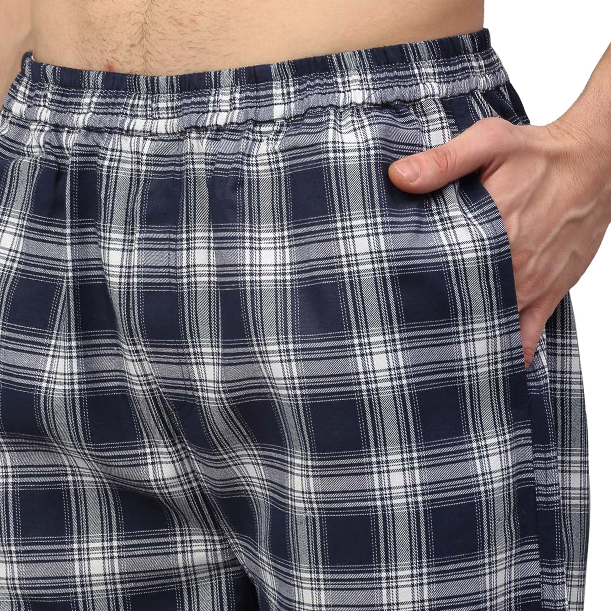 Jainish Men's Navy Blue Checked Night Suits ( GNS 001Navy-White ) | Swadesiicart
