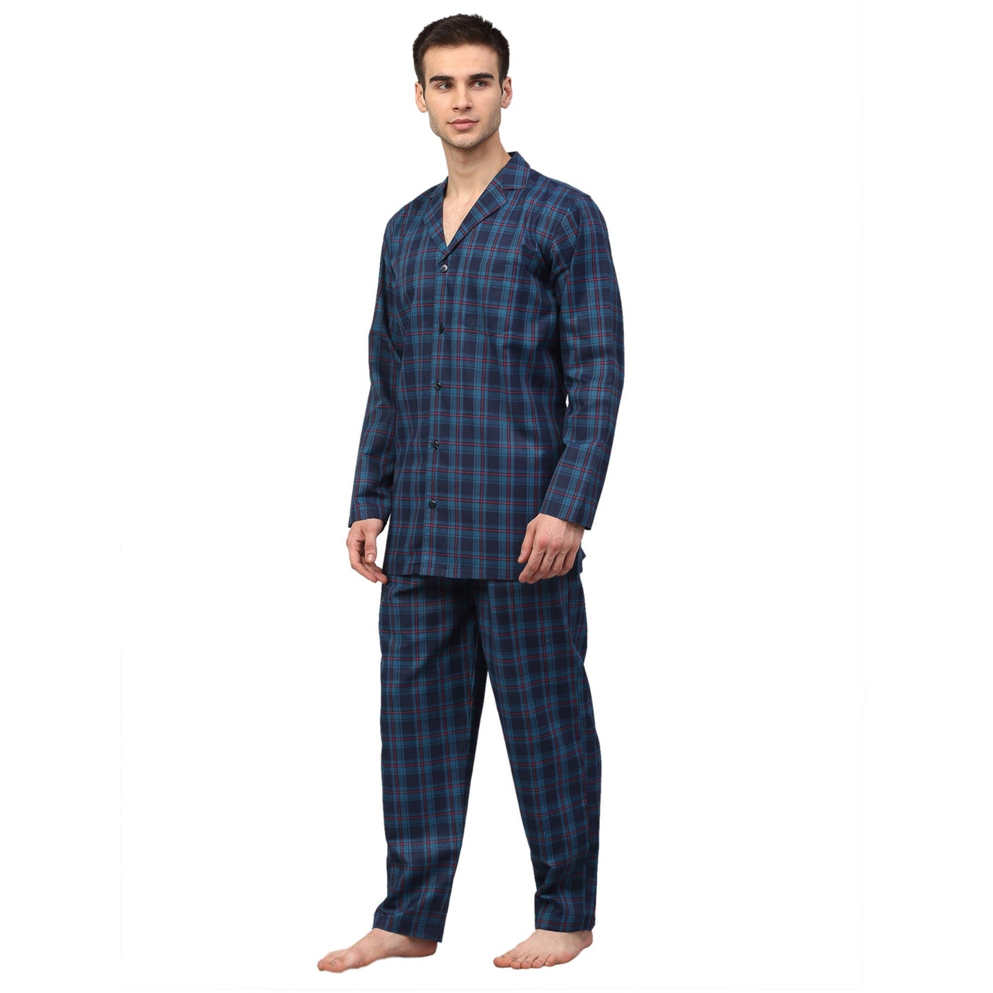 Jainish Men's Navy Blue Checked Night Suits ( GNS 001Navy ) | Swadesiicart