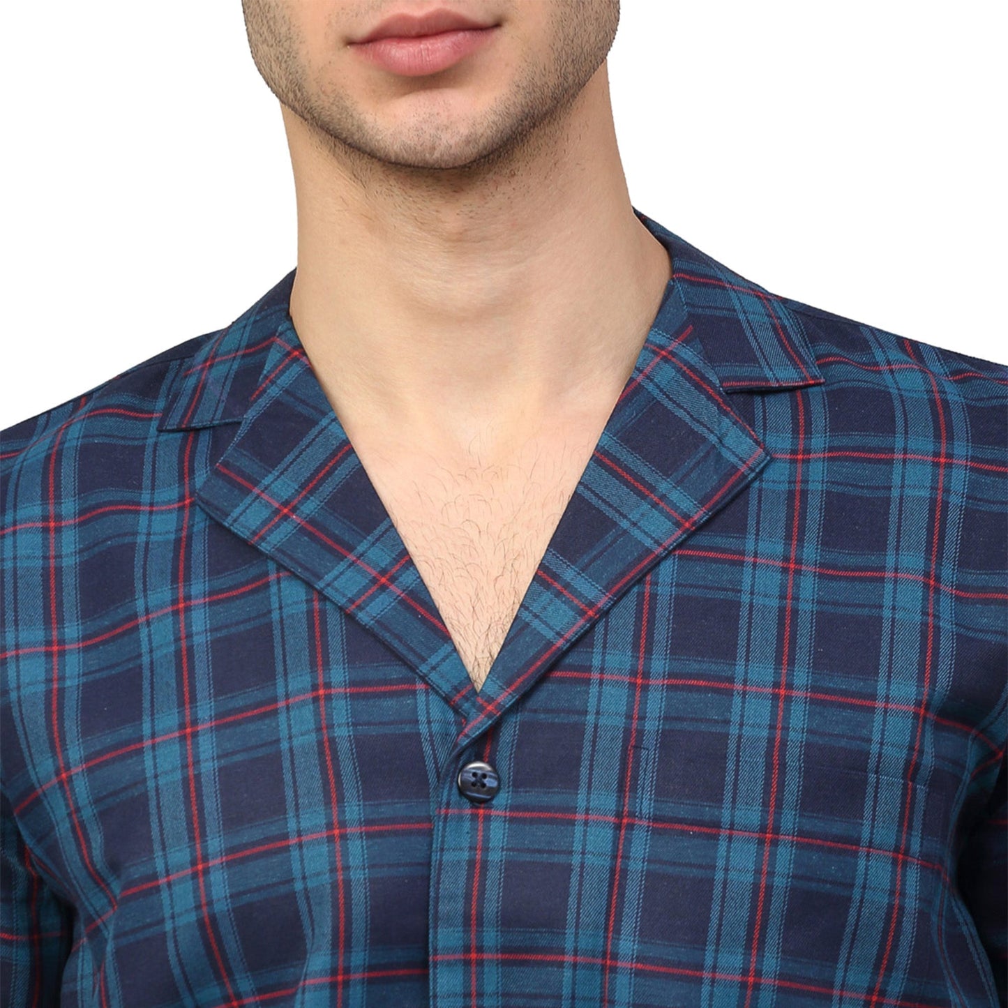 Jainish Men's Navy Blue Checked Night Suits ( GNS 001Navy ) | Swadesiicart