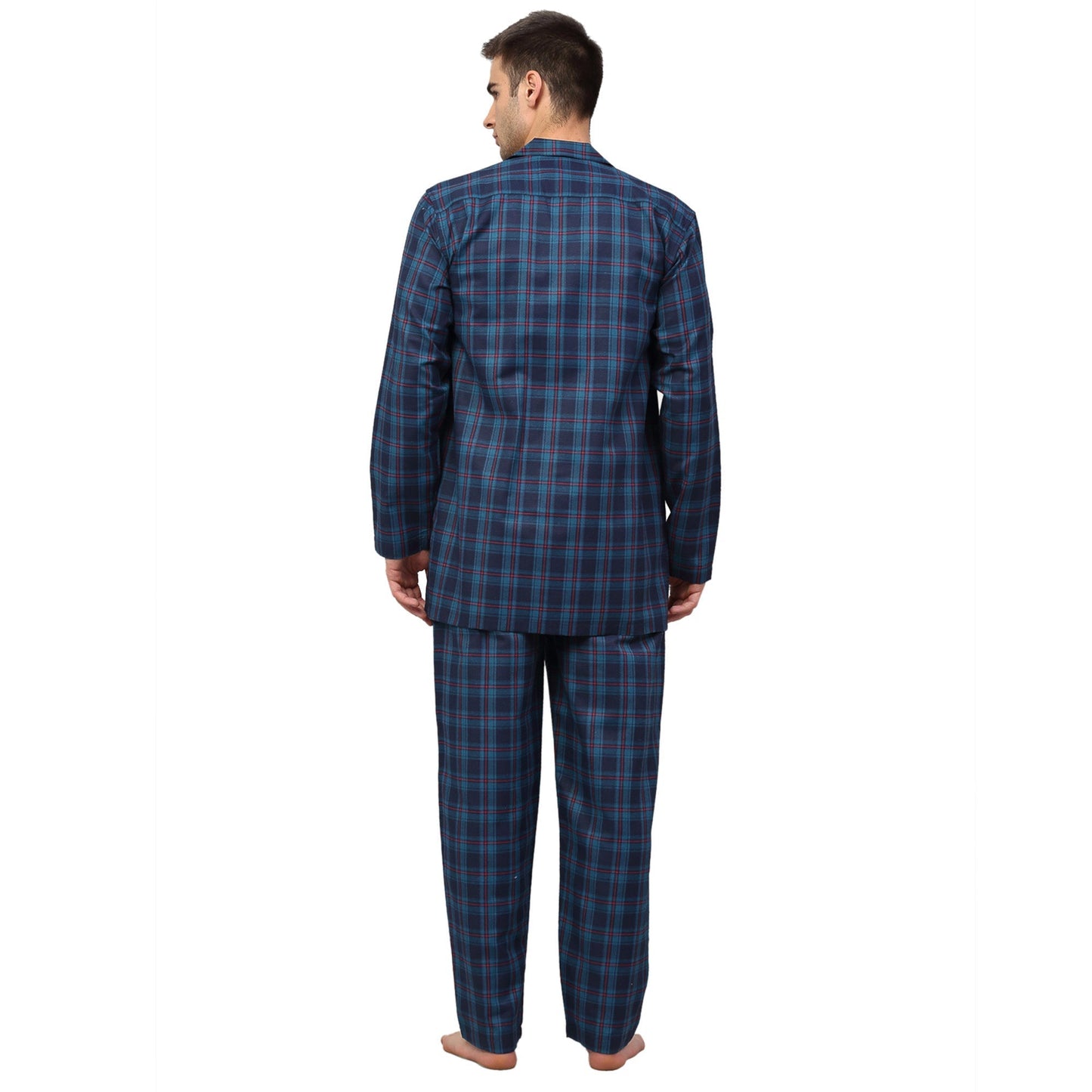 Jainish Men's Navy Blue Checked Night Suits ( GNS 001Navy ) | Swadesiicart