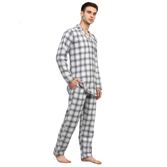 Jainish Men's White Checked Night Suits ( GNS 001White ) | Swadesiicart