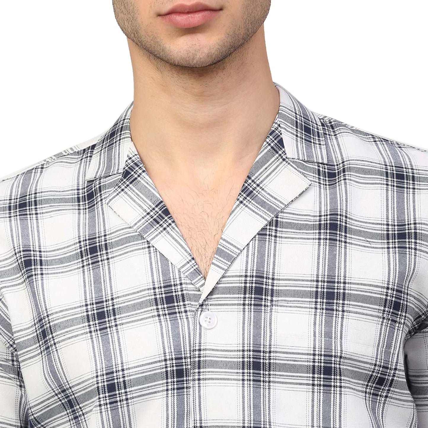 Jainish Men's White Checked Night Suits ( GNS 001White ) | Swadesiicart