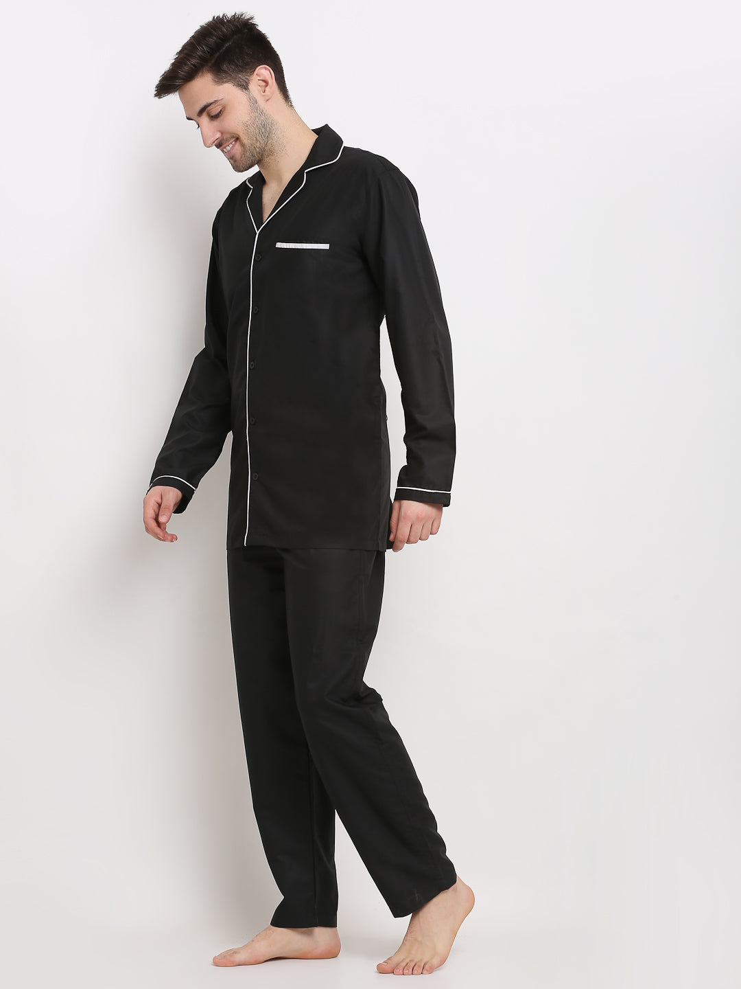Jainish Men's Black Cotton Solid Night Suits ( GNS 003Black ) | Swadesiicart