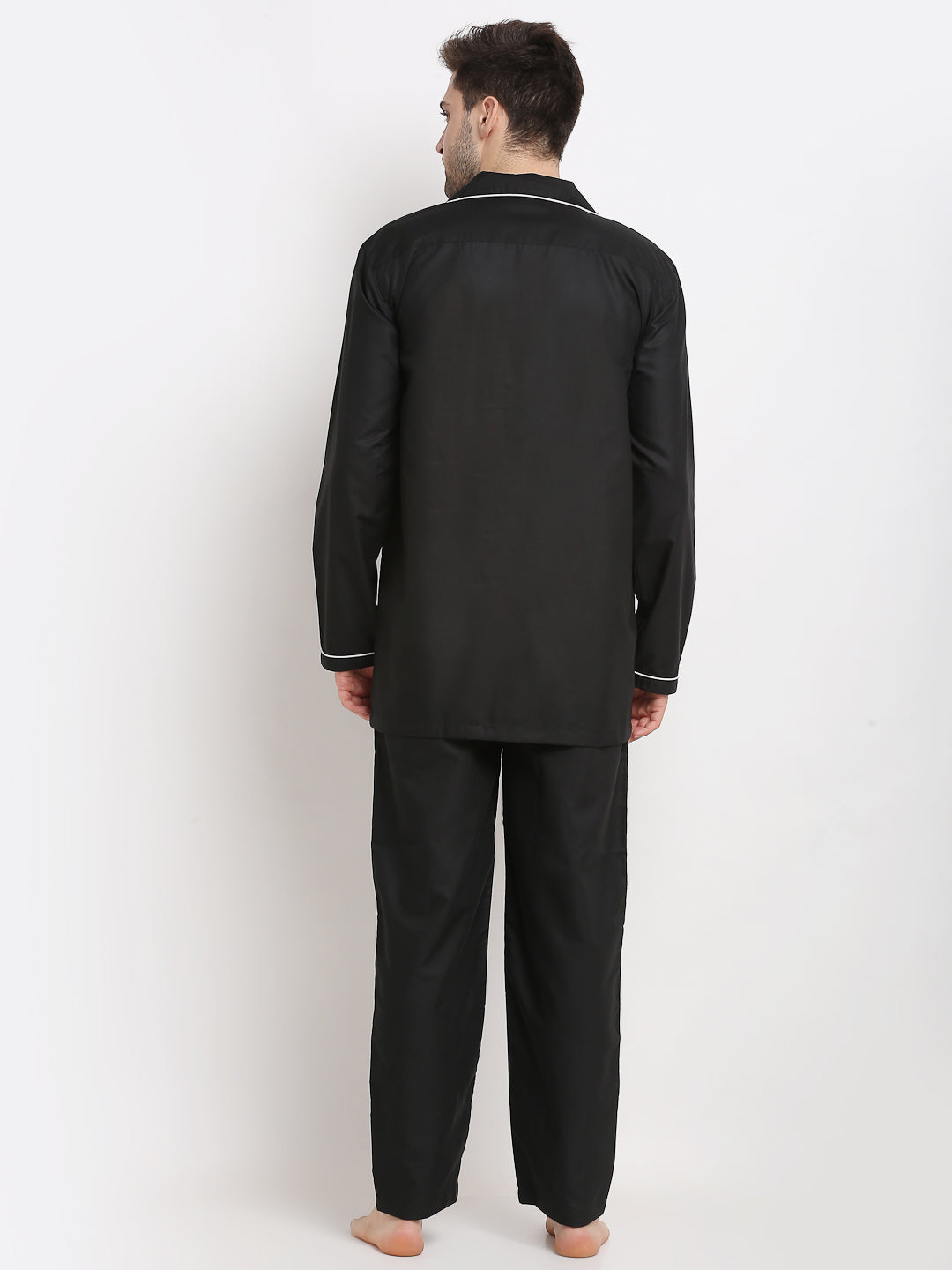 Jainish Men's Black Cotton Solid Night Suits ( GNS 003Black ) | Swadesiicart