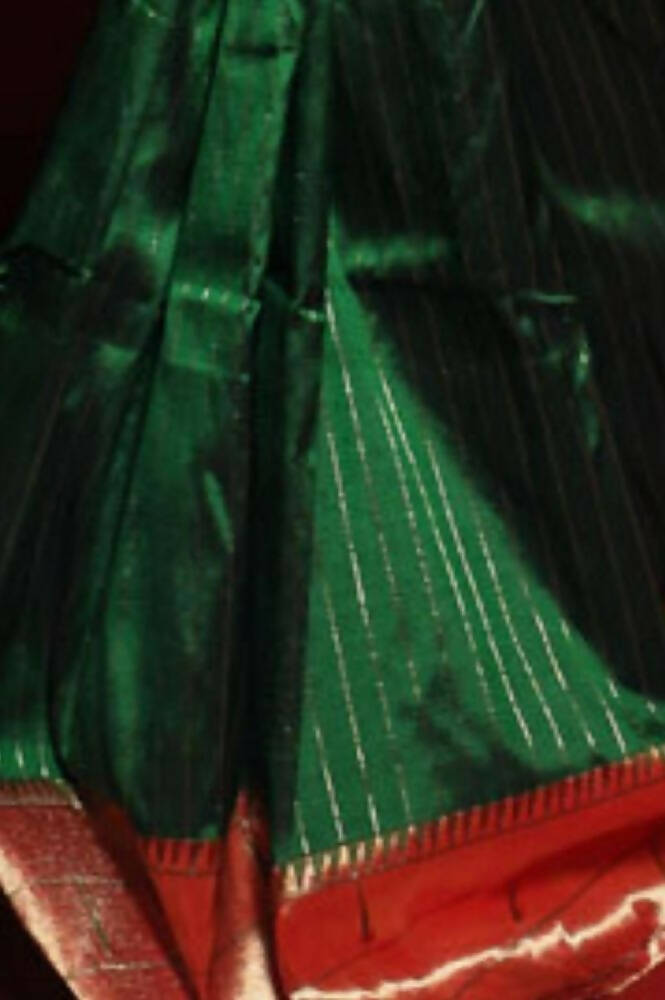 Very Much Indian Triple Muniya Border Paithani- Authentic Handloom Pure Silk With Parrots Pallu - Zari Stripes | Swadesiicart