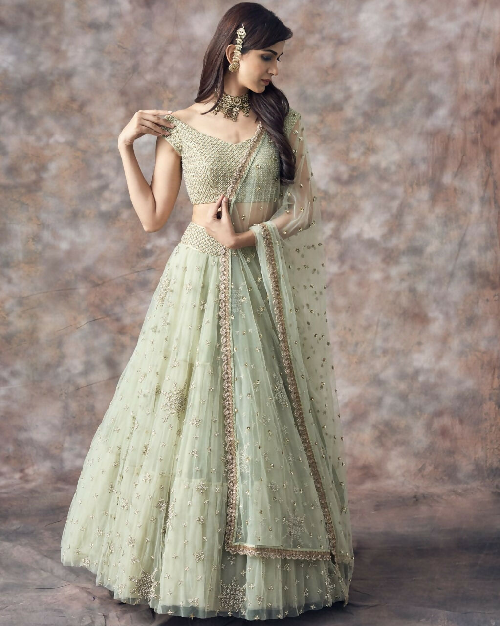 Jyoti Fashion Catching Aqua Green 3MM Sequin with Jari Embroidered Net Lehenga Choli with Dupatta | Swadesiicart