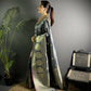 Joban Fashion Dark Grey Banarasi Soft Lichi Silk Paisley Saree | Swadesiicart