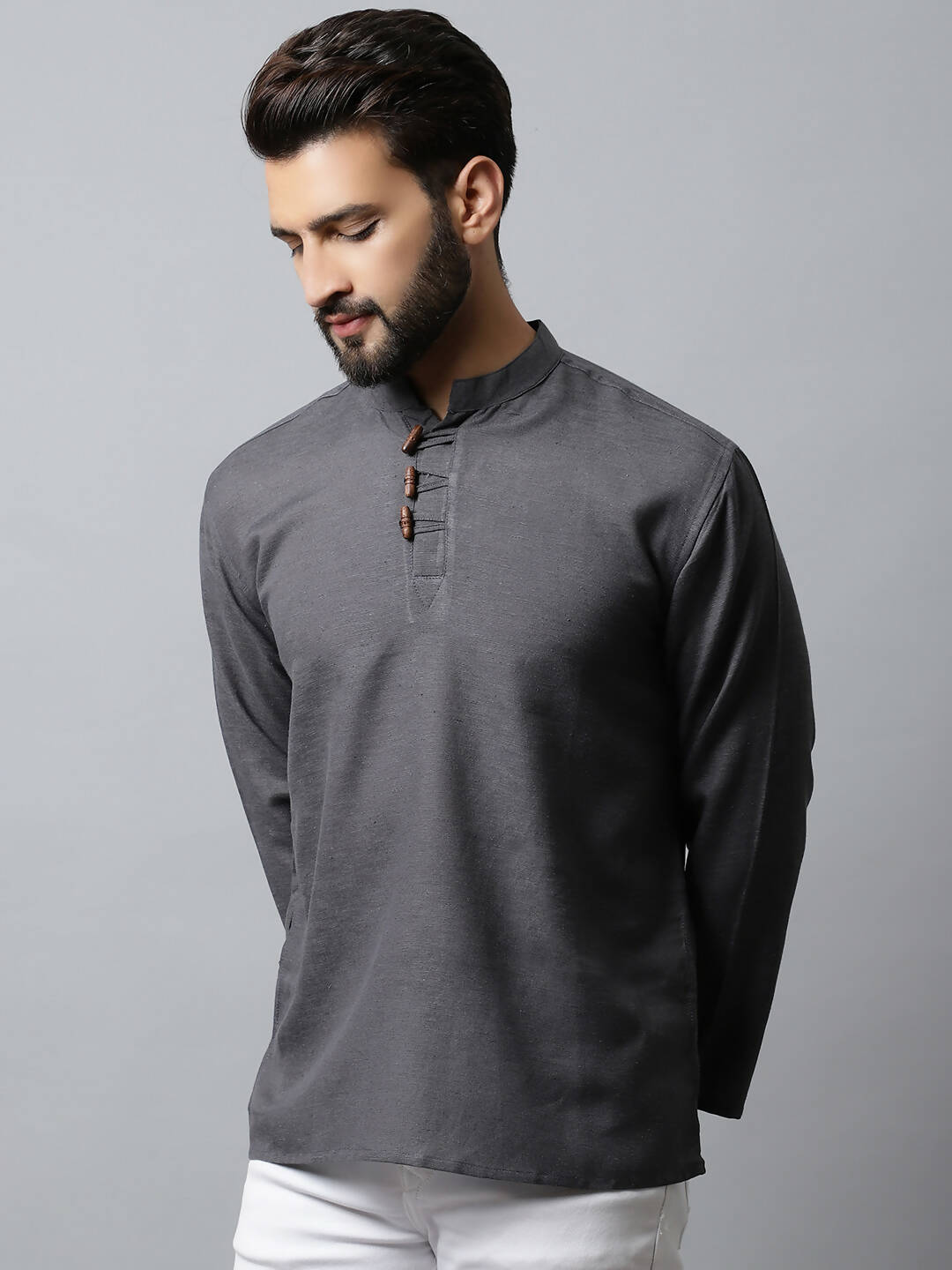 Even Apparels Grey Color Pure Cotton Men's Kurta With Side Placket (SLD1202) | Swadesiicart