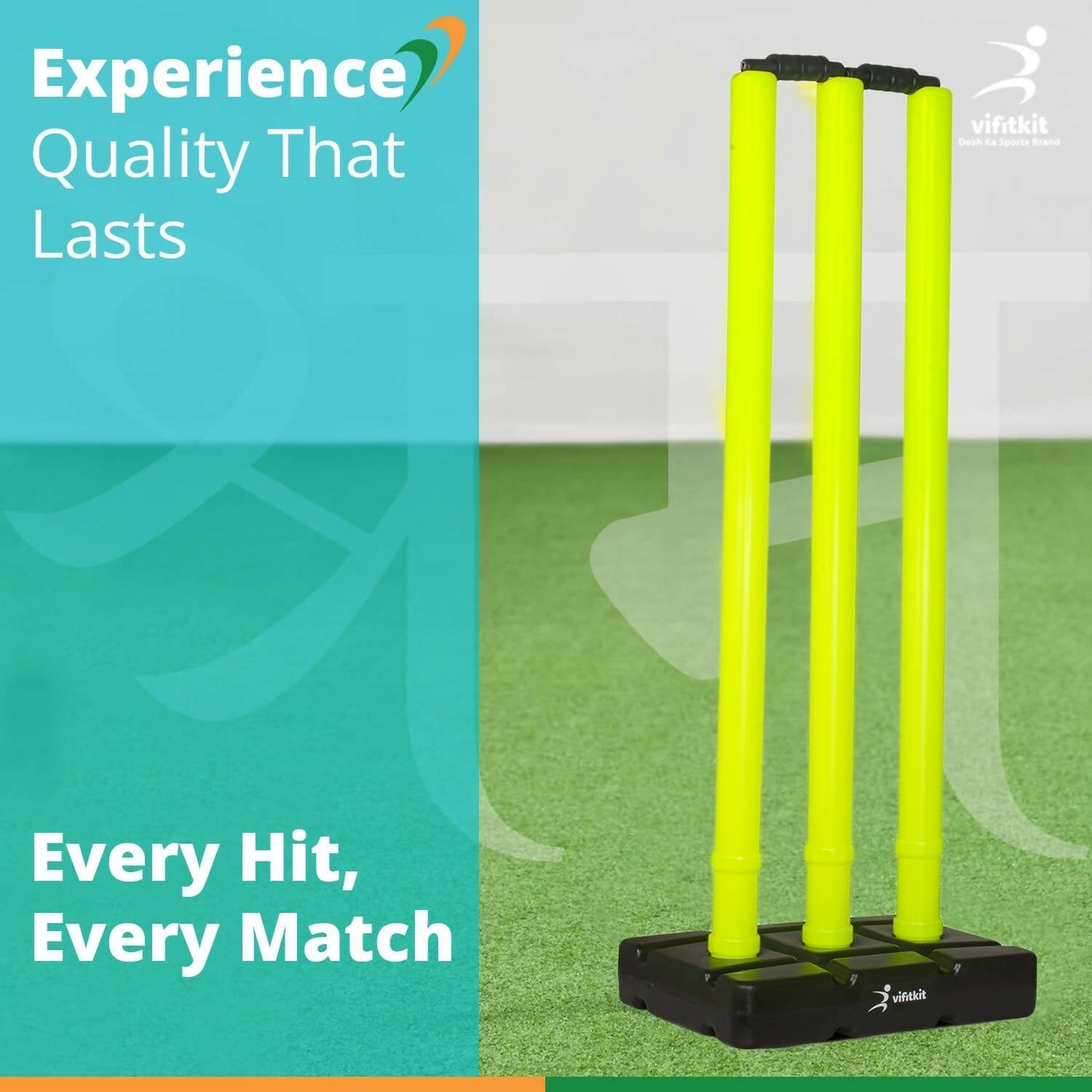Vifitkit Cricket Stumps with Stand & Bails (Black and Flourescent Green) - Swadesiicart