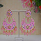 Gold-Polished Brass & Pearl Dangle Women Baby Pink Hand Painted Meenakari Chandbali Earrings By House of Ree - House of Ree