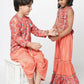 Lil Drama Golden Weaves Orange Crop Top With Palazzo Co-Ordinate Set - Swadesiicart