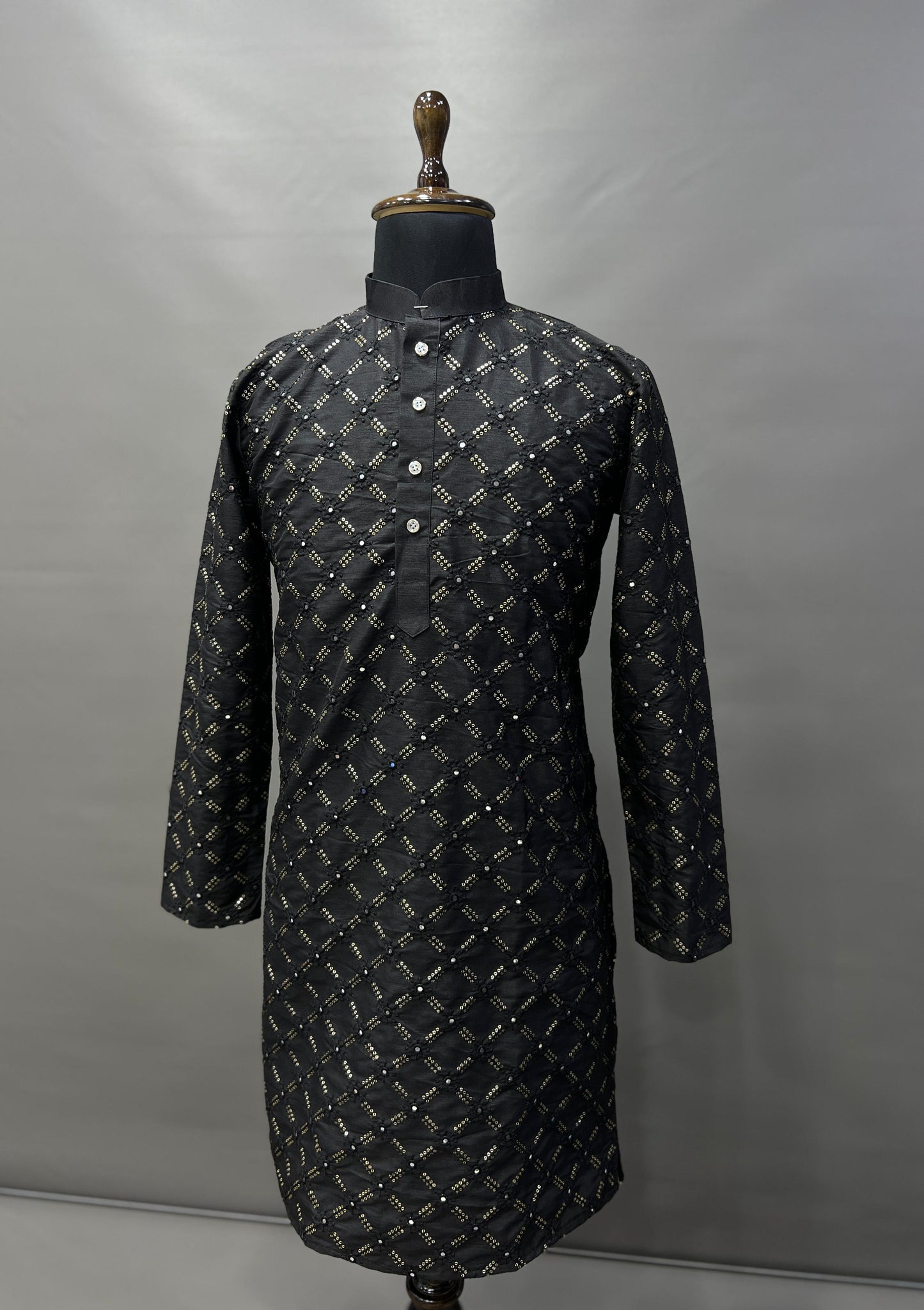 Neera Trendz Black Heavy Soft Silk Mirror Work Men's Kurta Pyjama - Swadesiicart