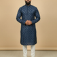 Neera Trendz Navy Blue Heavy Soft Silk Mirror Work Men's Kurta Pyjama - Swadesiicart