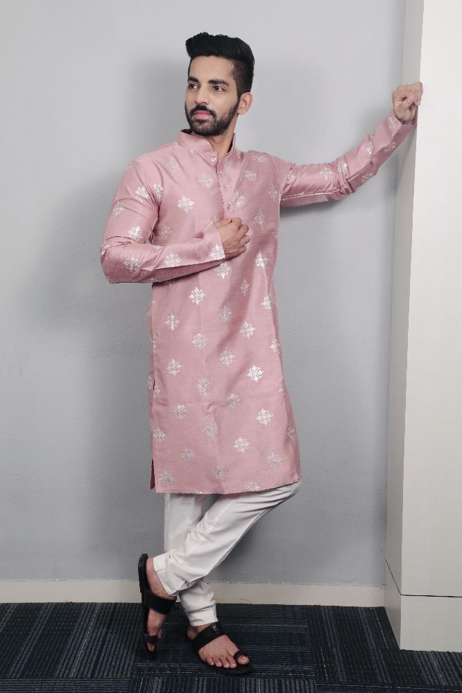Neera Trendz Mauve Soft Parbon Silk Embroidered Men's Kurta Pyjama - Swadesiicart