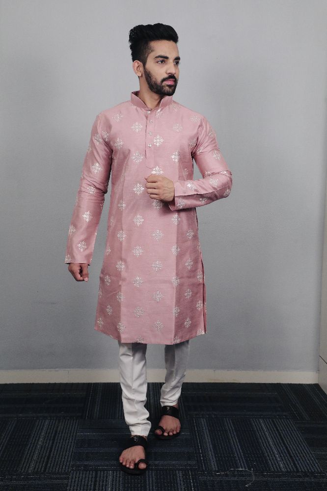 Neera Trendz Mauve Soft Parbon Silk Embroidered Men's Kurta Pyjama - Swadesiicart