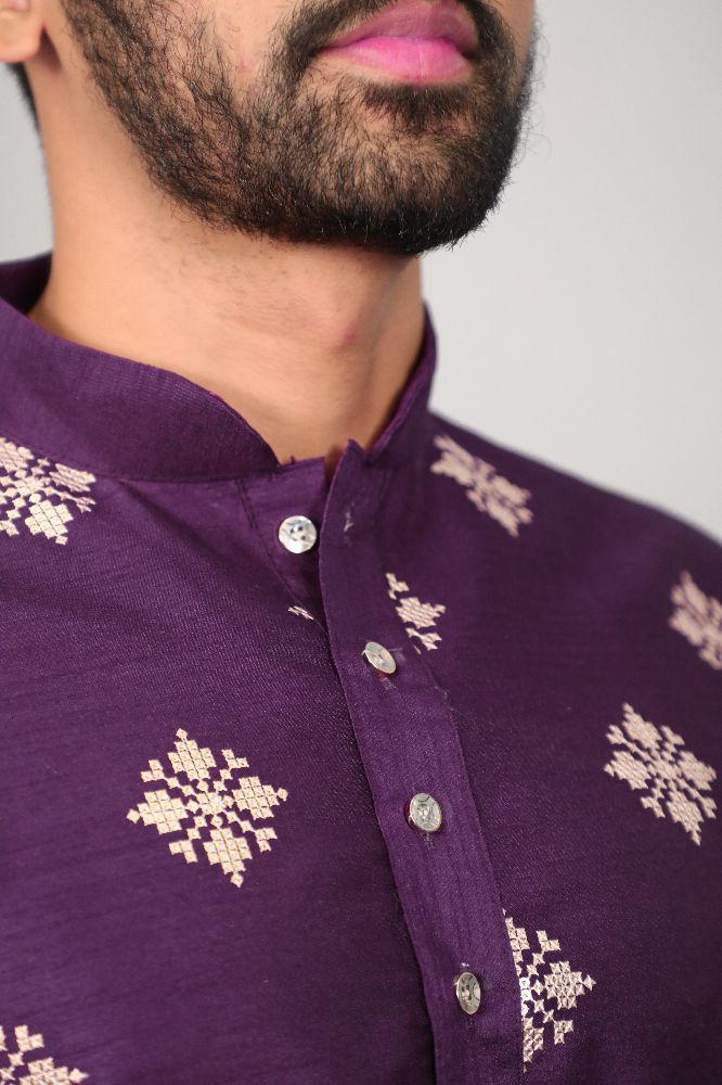 Neera Trendz Violet Soft Parbon Silk Embroidered Men's Kurta Pyjama - Swadesiicart