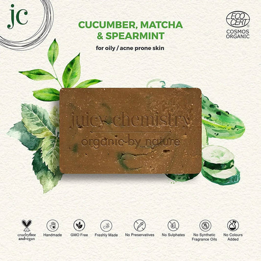 Juicy Chemistry Cucumber, Matcha & Spearmint Soap For Oily & Acne Prone Skin | Swadesiicart