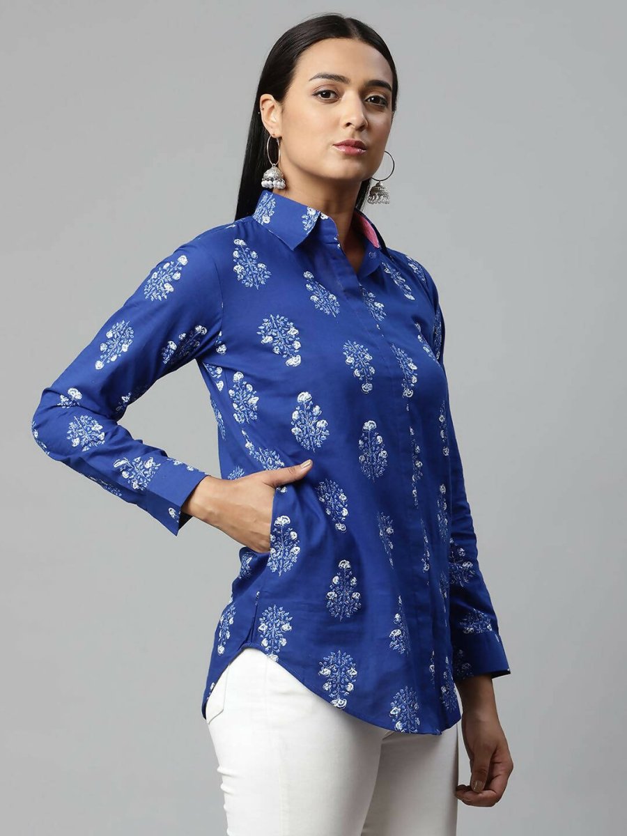 Ahalyaa Women Royal Blue Crepe Printed Tunic | Swadesiicart