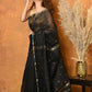 Very Much Indian Handloom Pure Cotton Silk Saree With Sleek Golden Border - Black | Swadesiicart