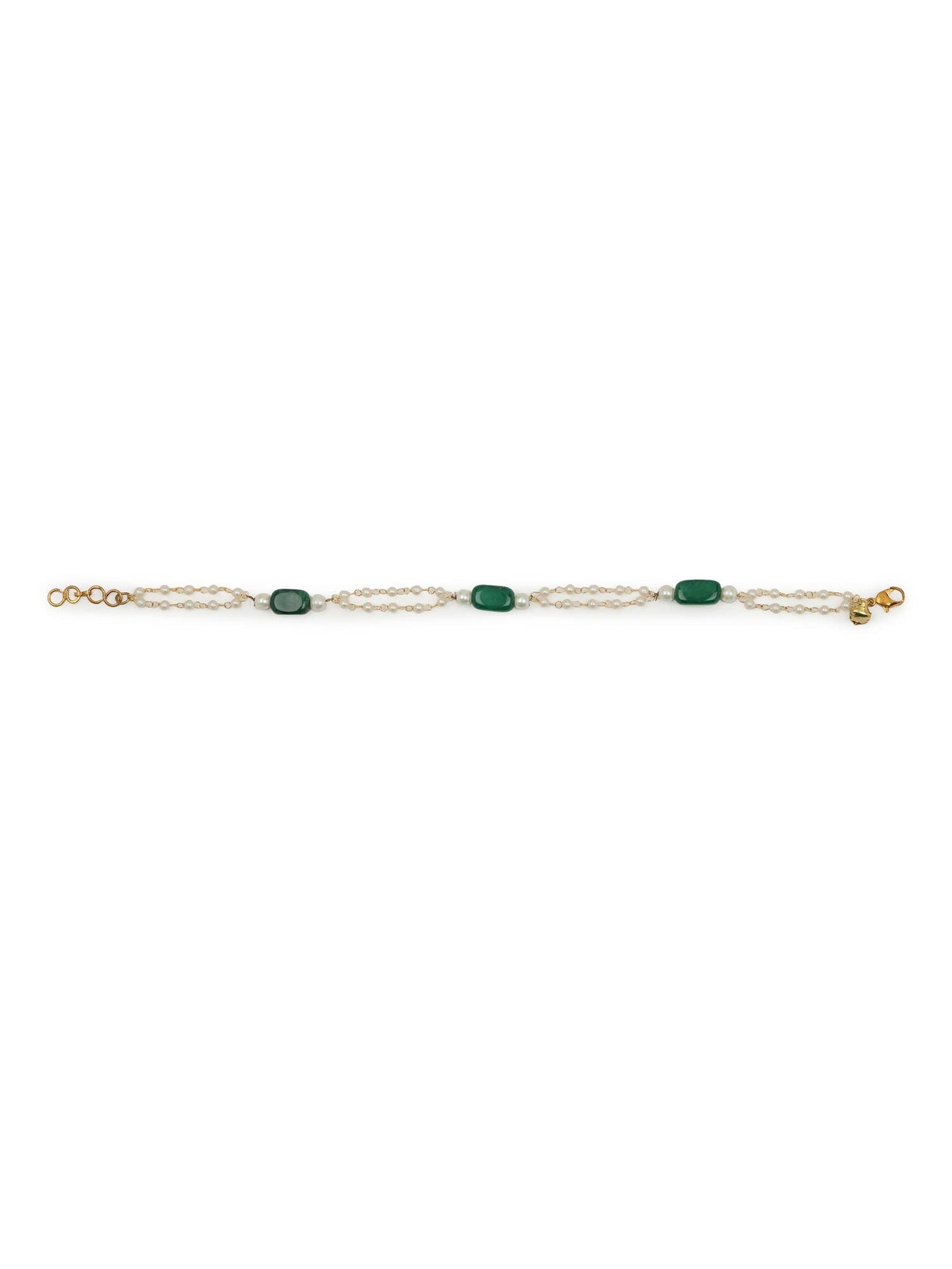 Gold-Polished White Green Pearl Beaded Anklets - Ruby Raang | Swadesiicart