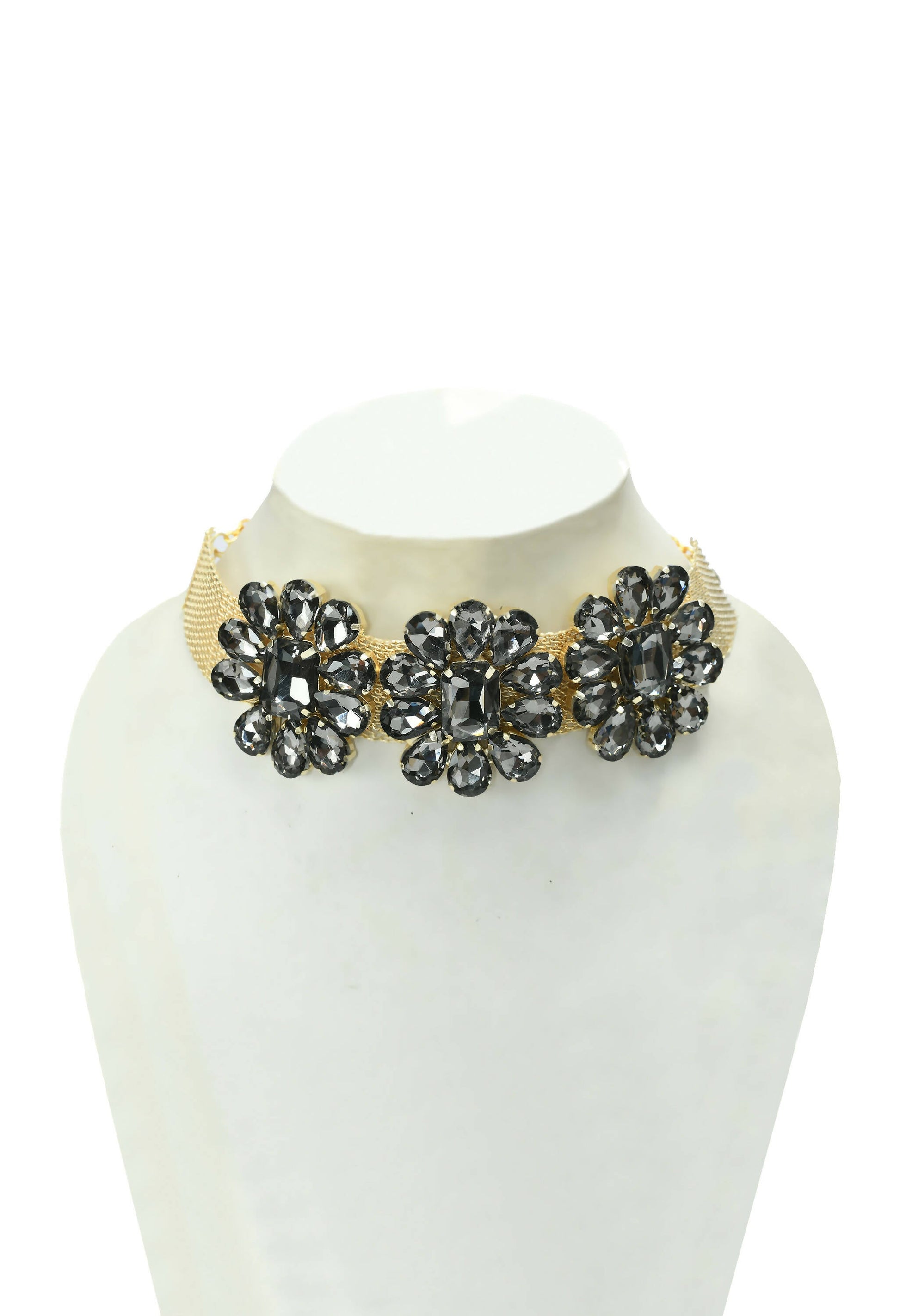 Mominos Fashion Joharkamal Gold-Polished Brass Finish Stone Choker For Women & Girls (Grey) | Swadesiicart