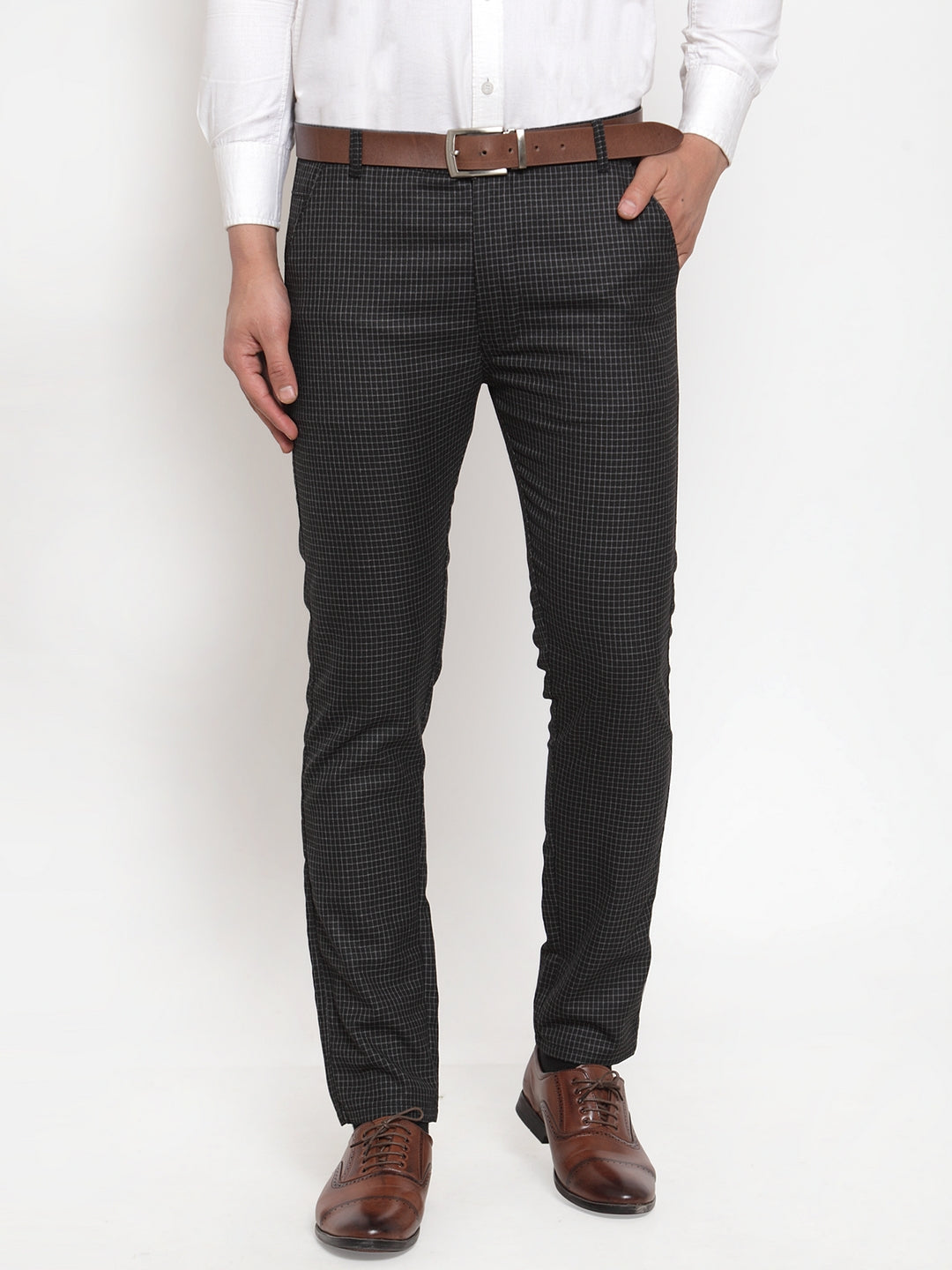 Jainish Men's Black Checked Formal Trousers ( GP 254Black ) | Swadesiicart