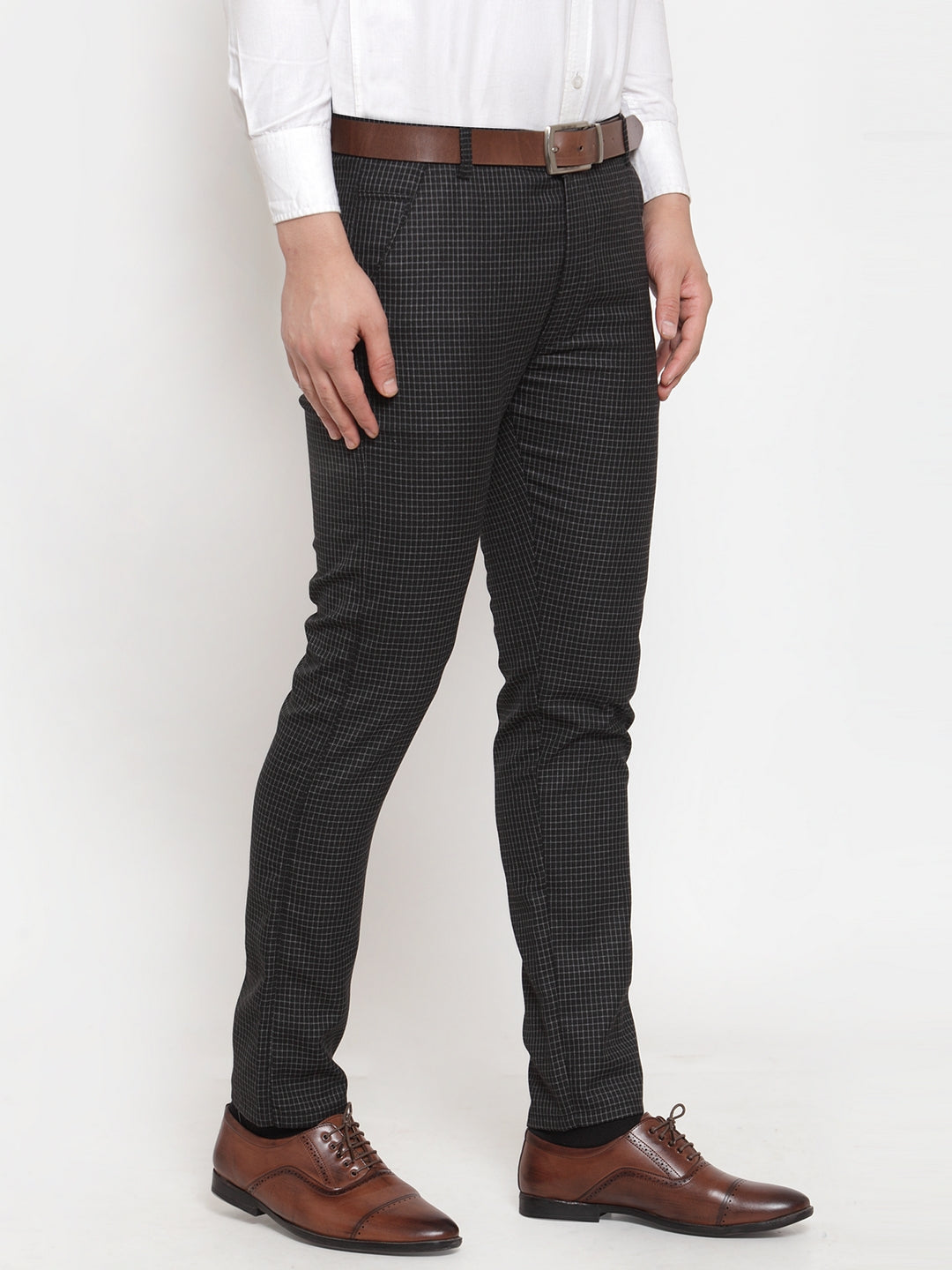 Jainish Men's Black Checked Formal Trousers ( GP 254Black ) | Swadesiicart