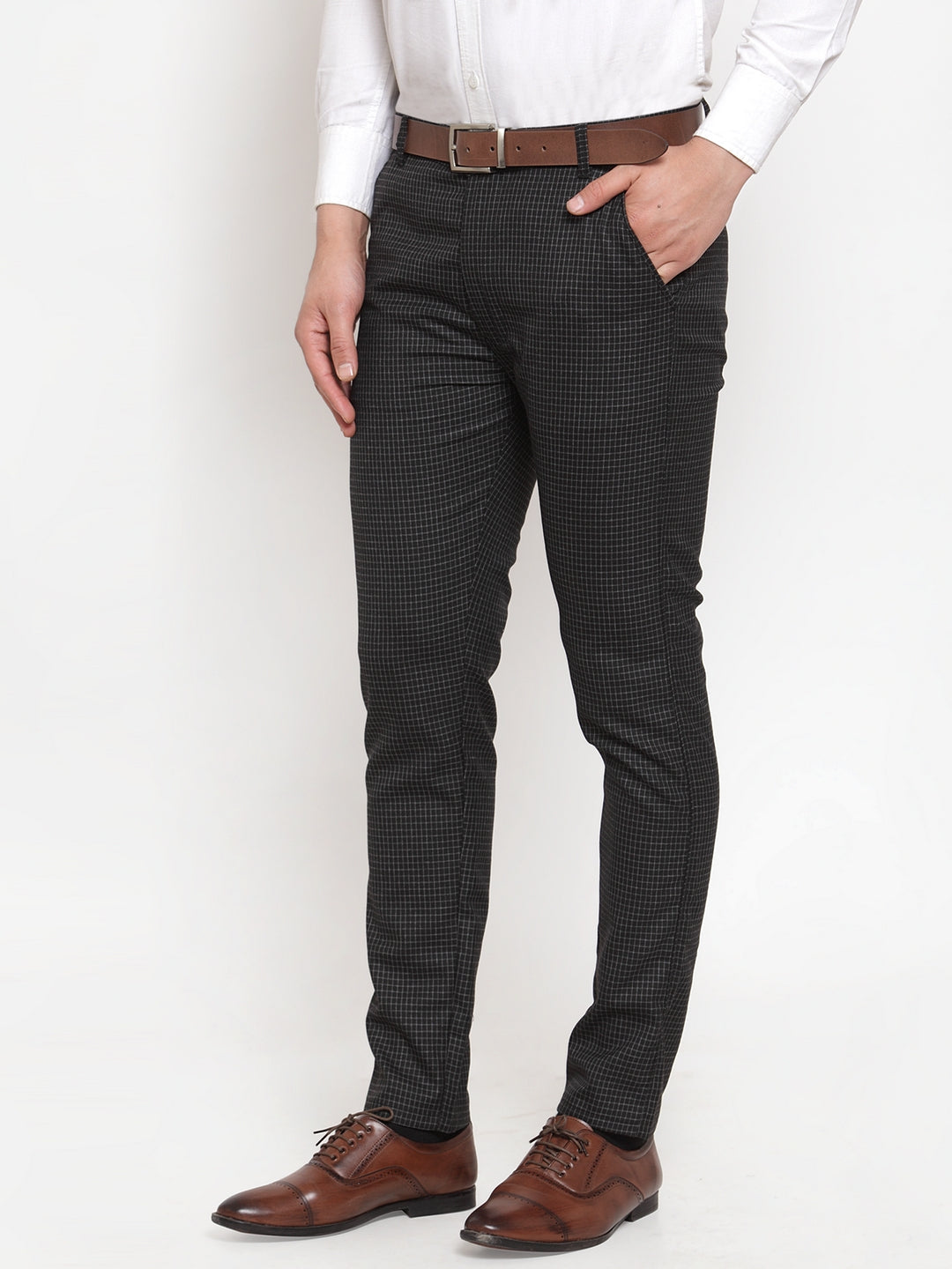 Jainish Men's Black Checked Formal Trousers ( GP 254Black ) | Swadesiicart