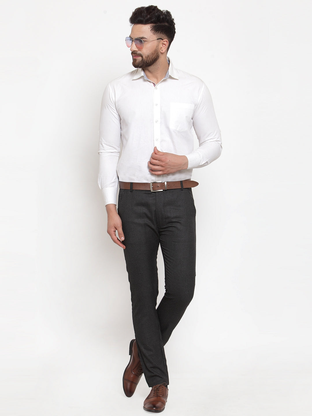 Jainish Men's Black Checked Formal Trousers ( GP 254Black ) | Swadesiicart