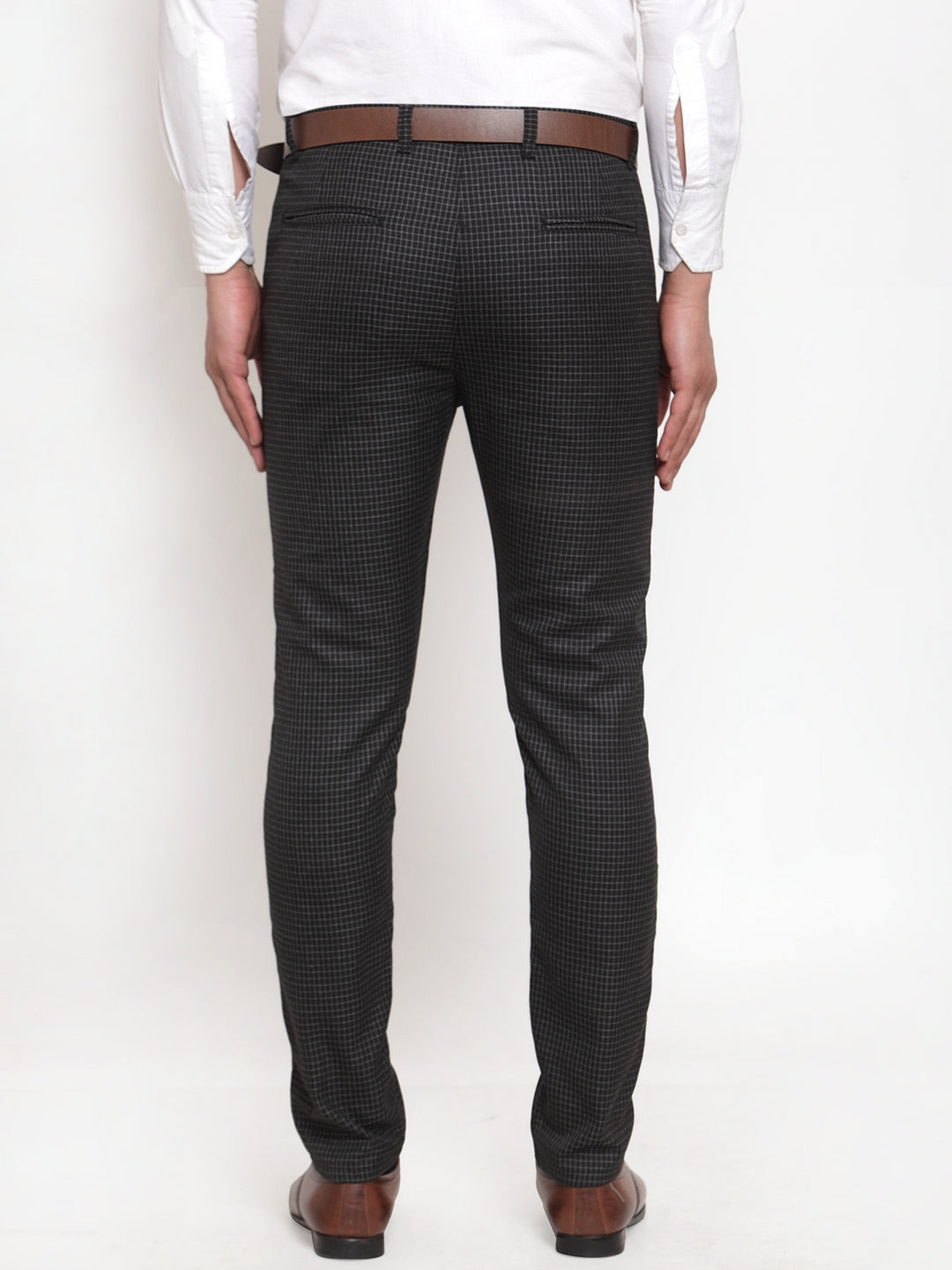 Jainish Men's Black Checked Formal Trousers ( GP 254Black ) | Swadesiicart