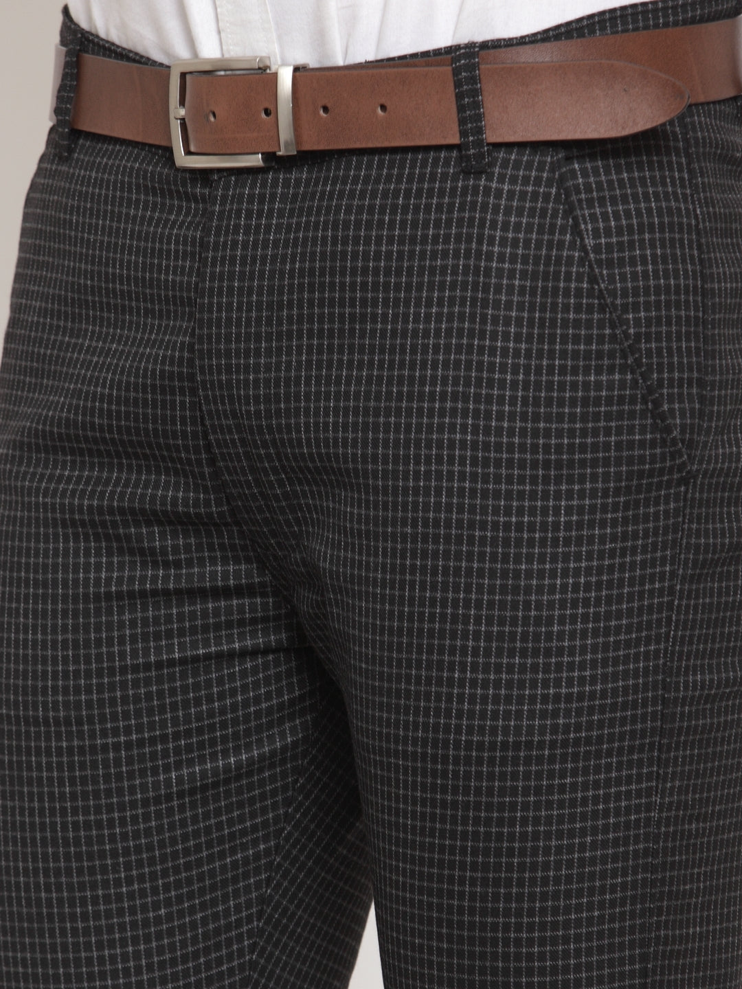Jainish Men's Black Checked Formal Trousers ( GP 254Black ) | Swadesiicart